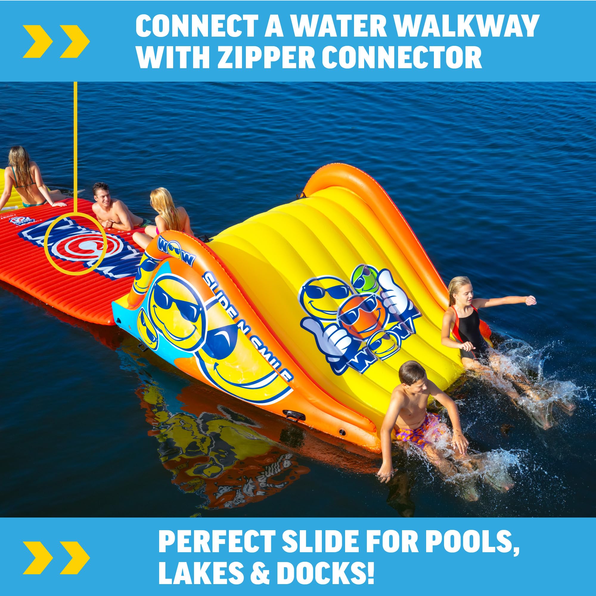 Sports Wow - Slide N Smile - Inflatable Floating Giant Water Slide for Adults & Children - Pool Accessory - Perfect for Lake & Pool Parties - 2 Lanes (9 ft)