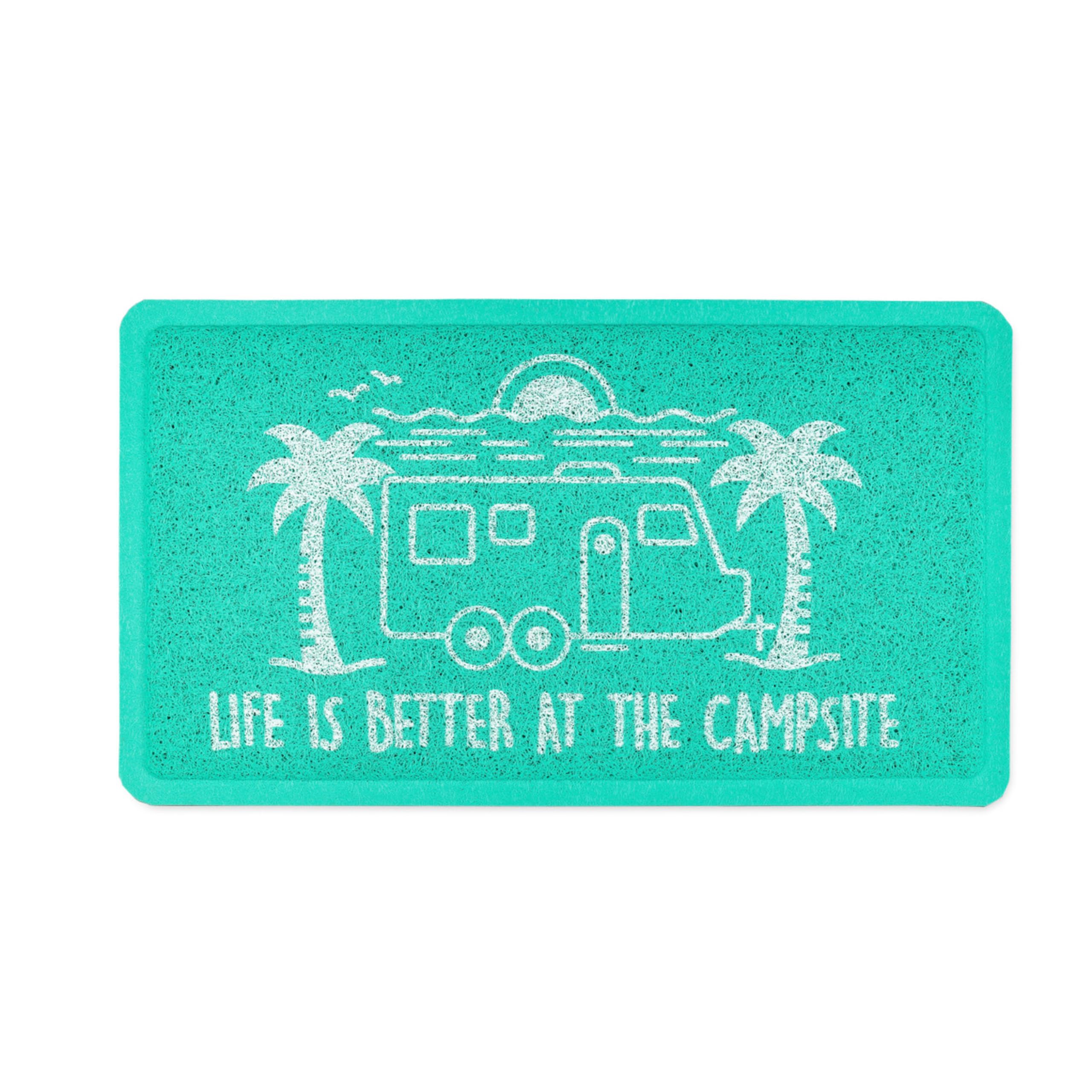 LIBATC - Camco Scrub Rug, Teal Travel Trailer, 26.5"x15"