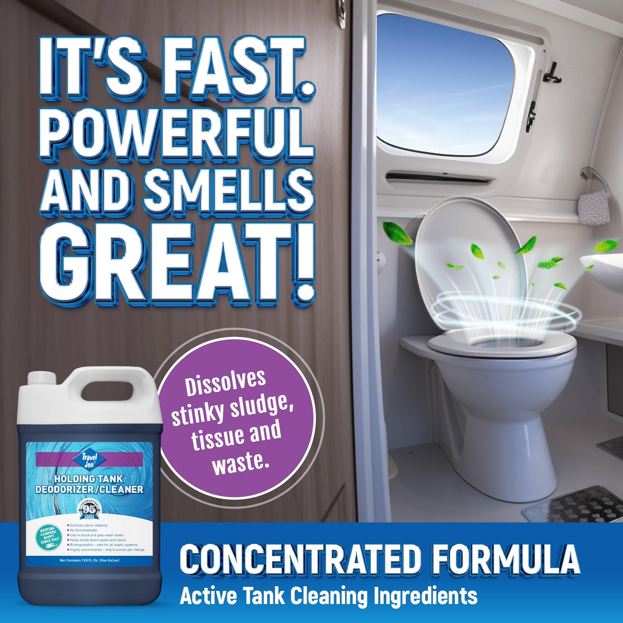 RV Toilet Treatment - Travel Jon, Black & Grey Water Tank Treatment, Powerful Deodorizer/Waste Digester - Tank Odor Eliminator, Breaks Down Sludge, Tissue | Fresh Scent (1 Gallon)