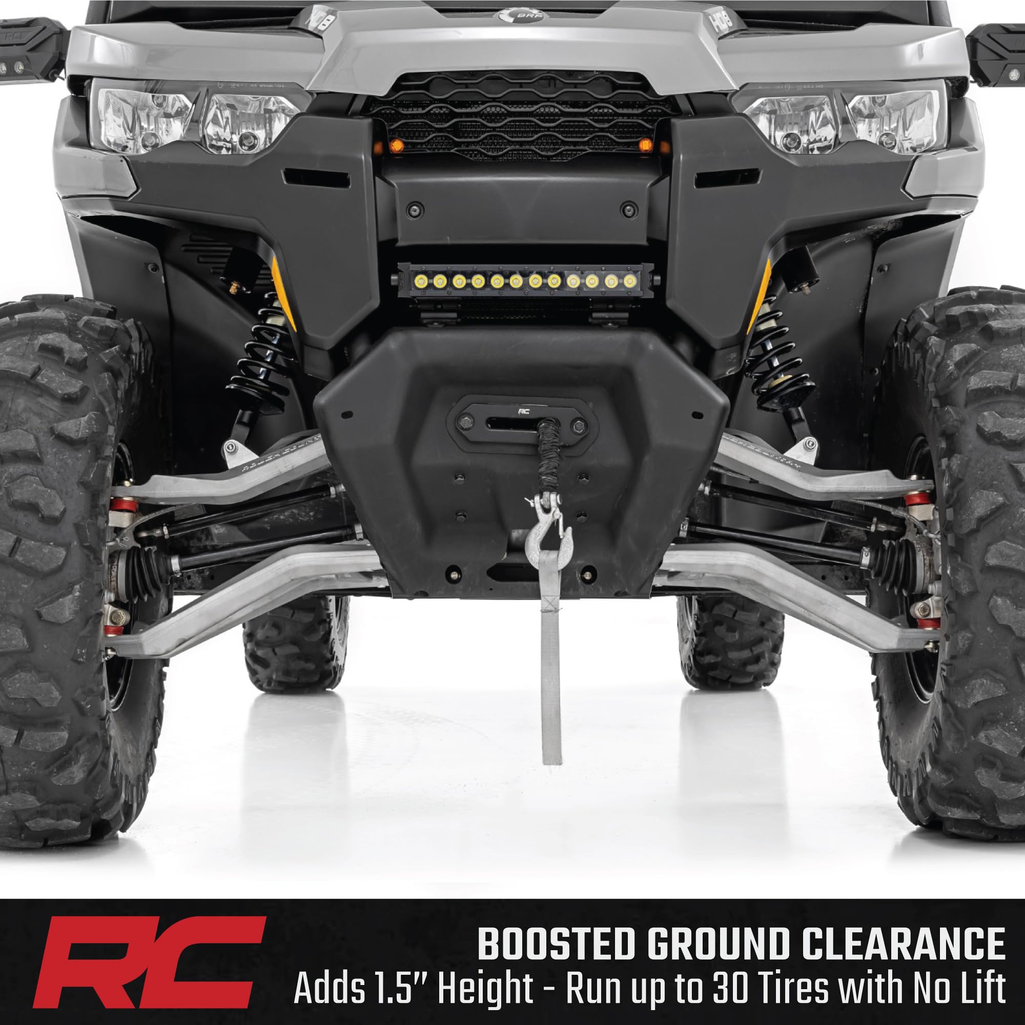 Rough Country High Clearance Aluminum Control Arms for Can-Am Defender HD 5/HD 8/HD 9/HD 10 with 2" Forward Offset (2016-2025) - Forged Aluminum A-Arms with Silver Finish, 4-Pack