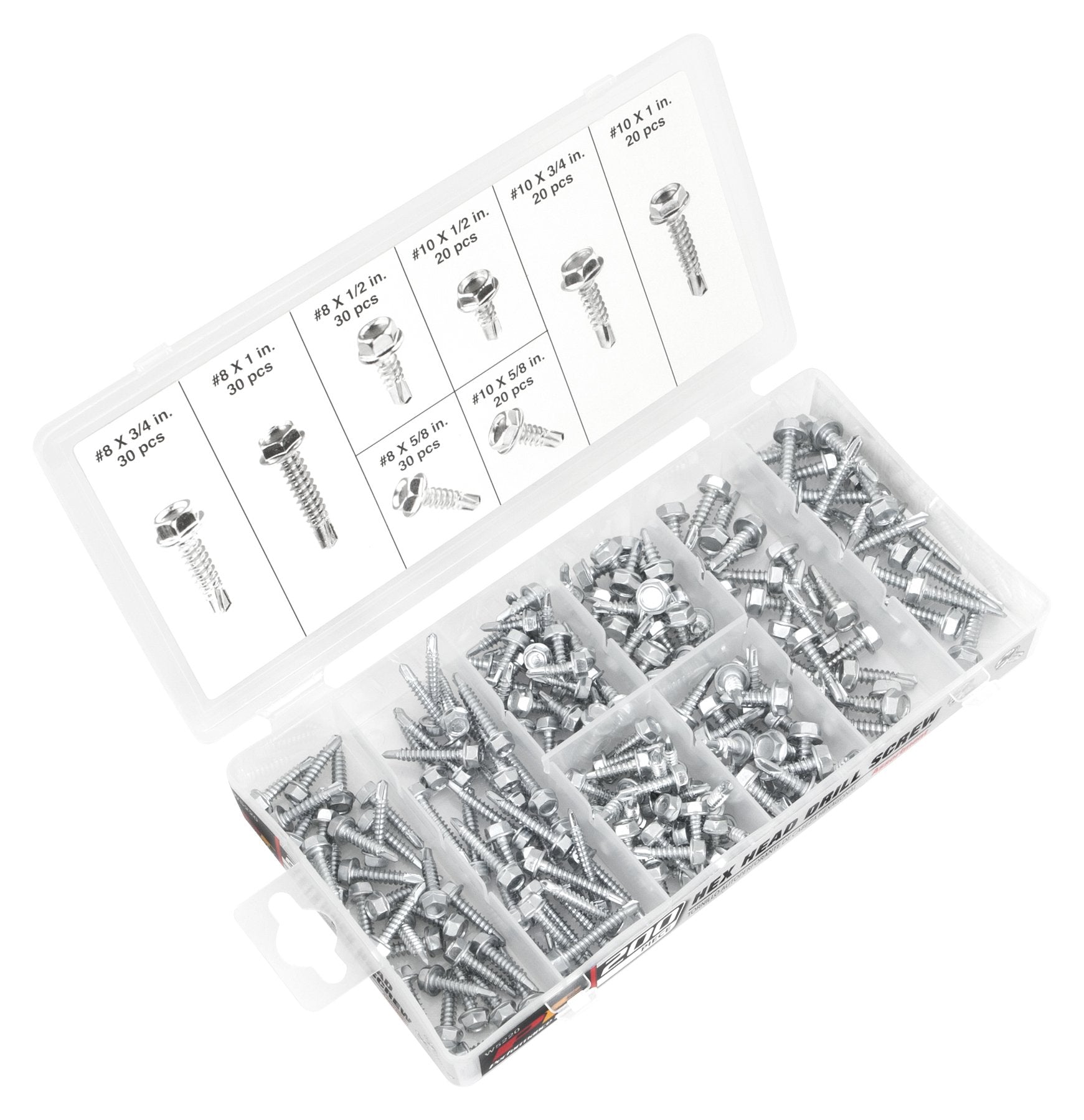W5220 Performance Tool 200pc Hex Washer Self Drilling Assortment With Case