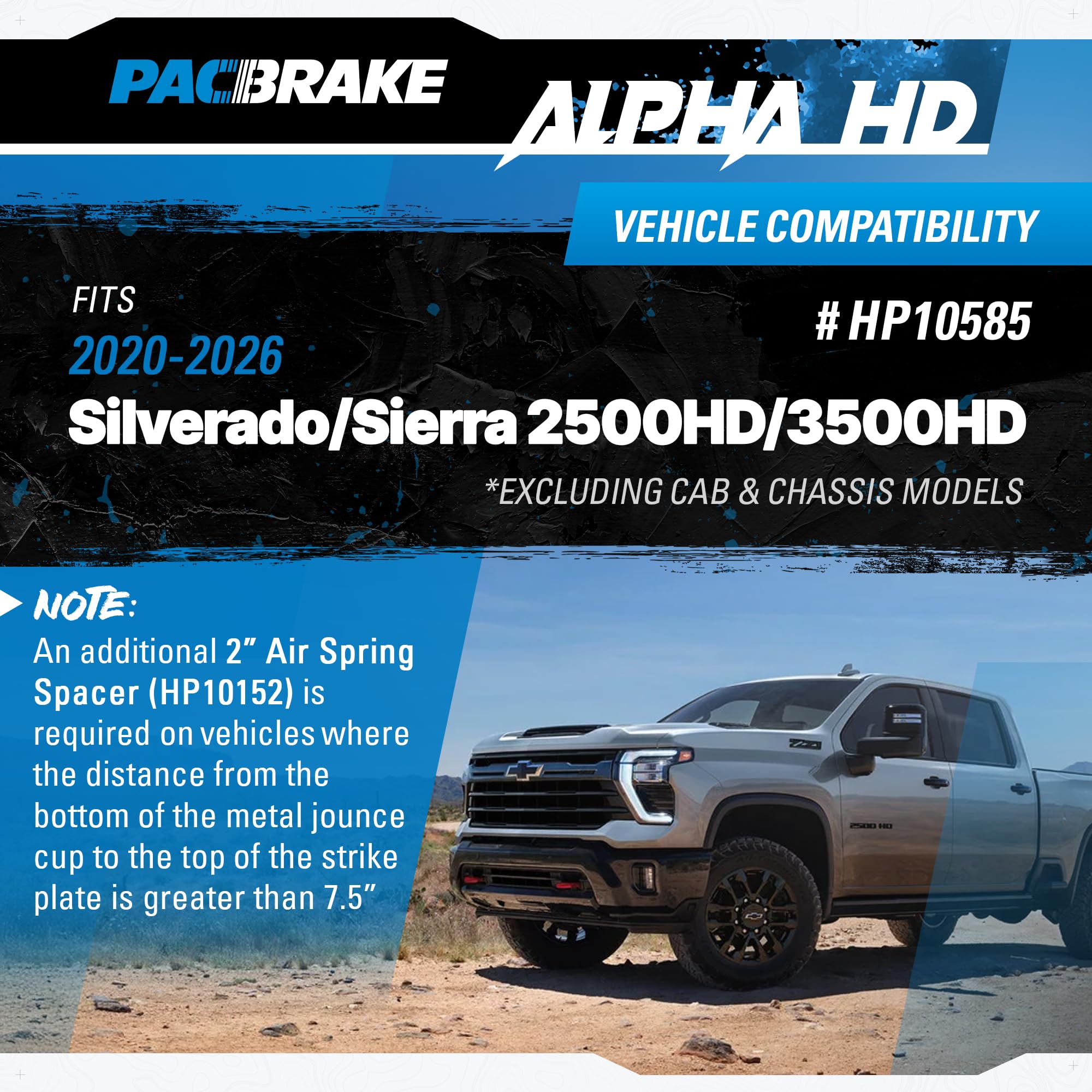 Pacbrake ALPHA HD HP10585 Air Spring Suspension Kit fits 2020-2026 Silverado/Sierra 2500HD/3500HD excluding Cab & Chassis Models | Easy Installation | Corrosion Resistant Roll Plates