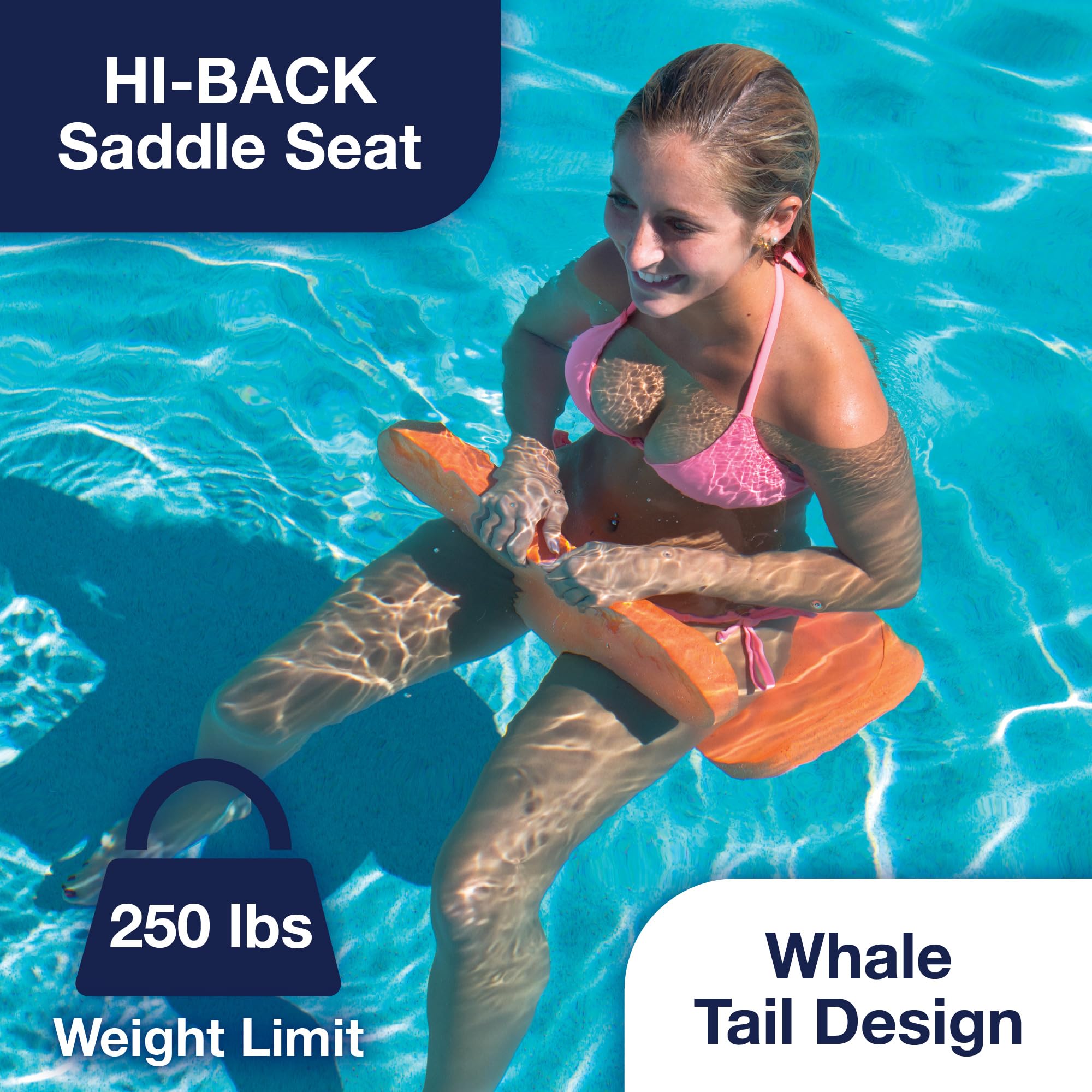 Foam Water Saddle Float - WOW Sports for Kids & Adults - 1 Person Pool Seat - Whale Tail - Pool Party Accessory - Orange