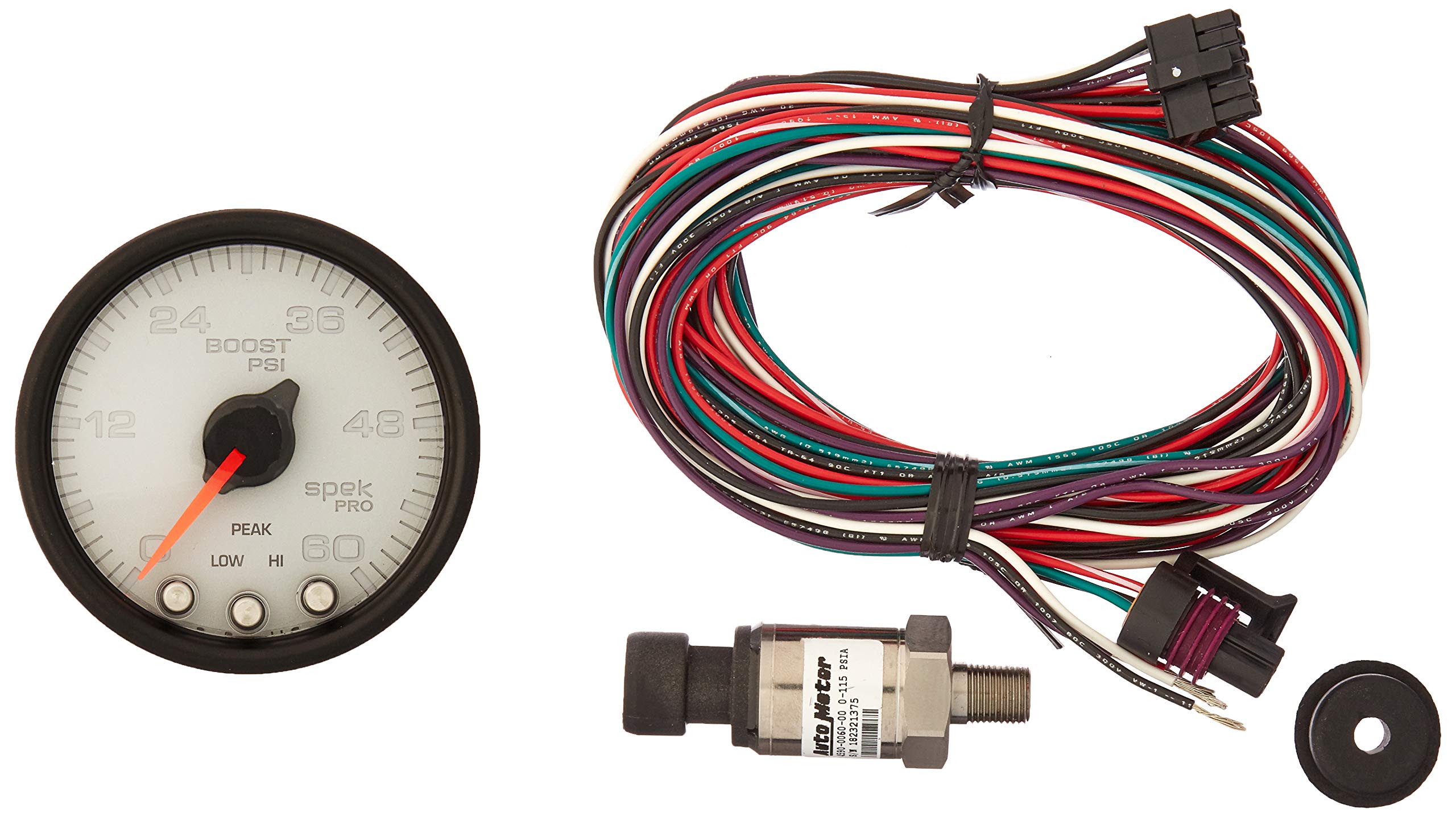 Gauge AUTO METER P30422 Boost (Spek-Pro 2 1/16", 60Psi, Stepper Motorwith Peak & Warn, Slvr/Blk, Spek-Pro)