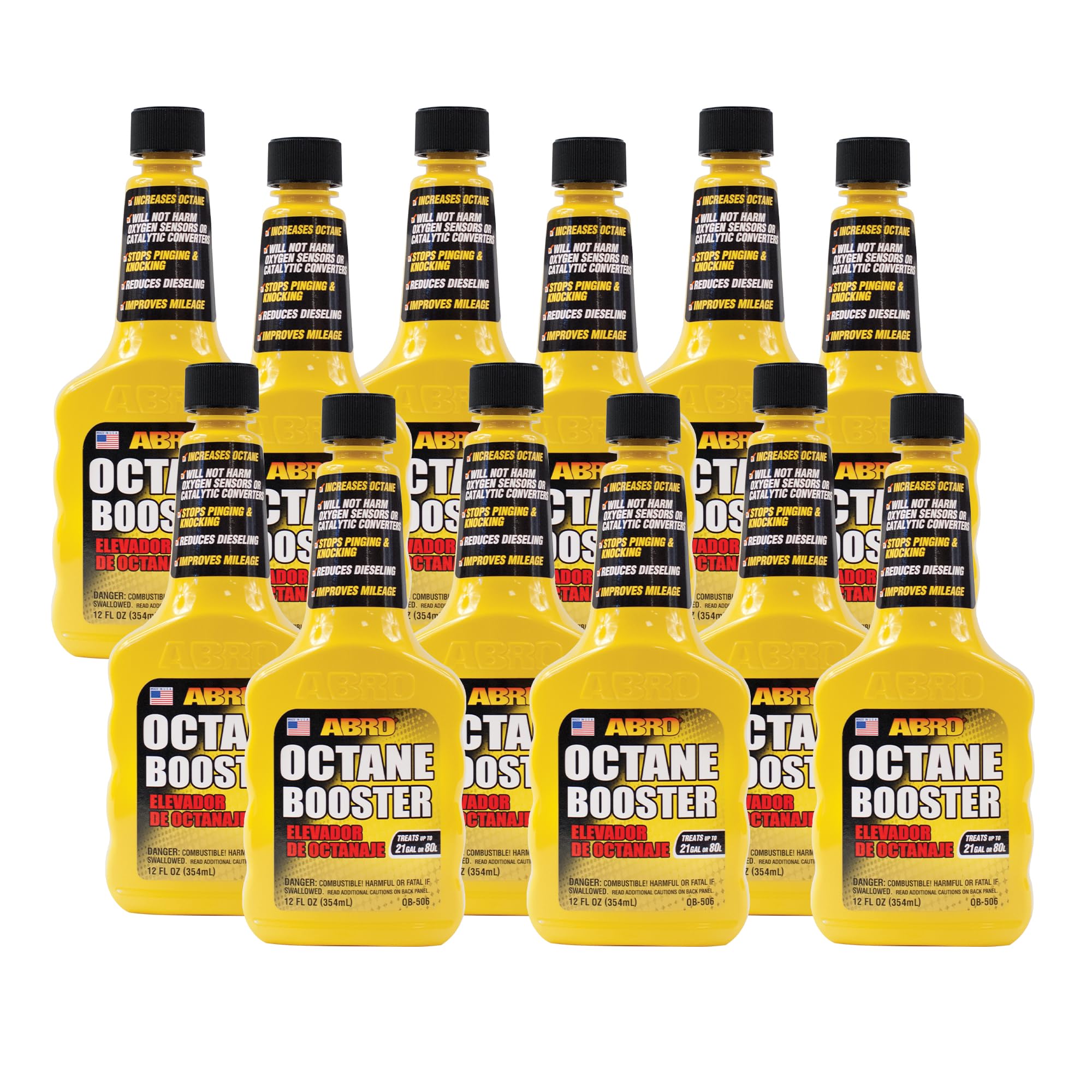 Octane Booster ABRO, 12 oz., Fuel Intake System Cleaner, Octane Levels Enhances, Halts Engine Issues, Safe for Vehicle Components, Mileage Improves & Reduces Dieseling (1)