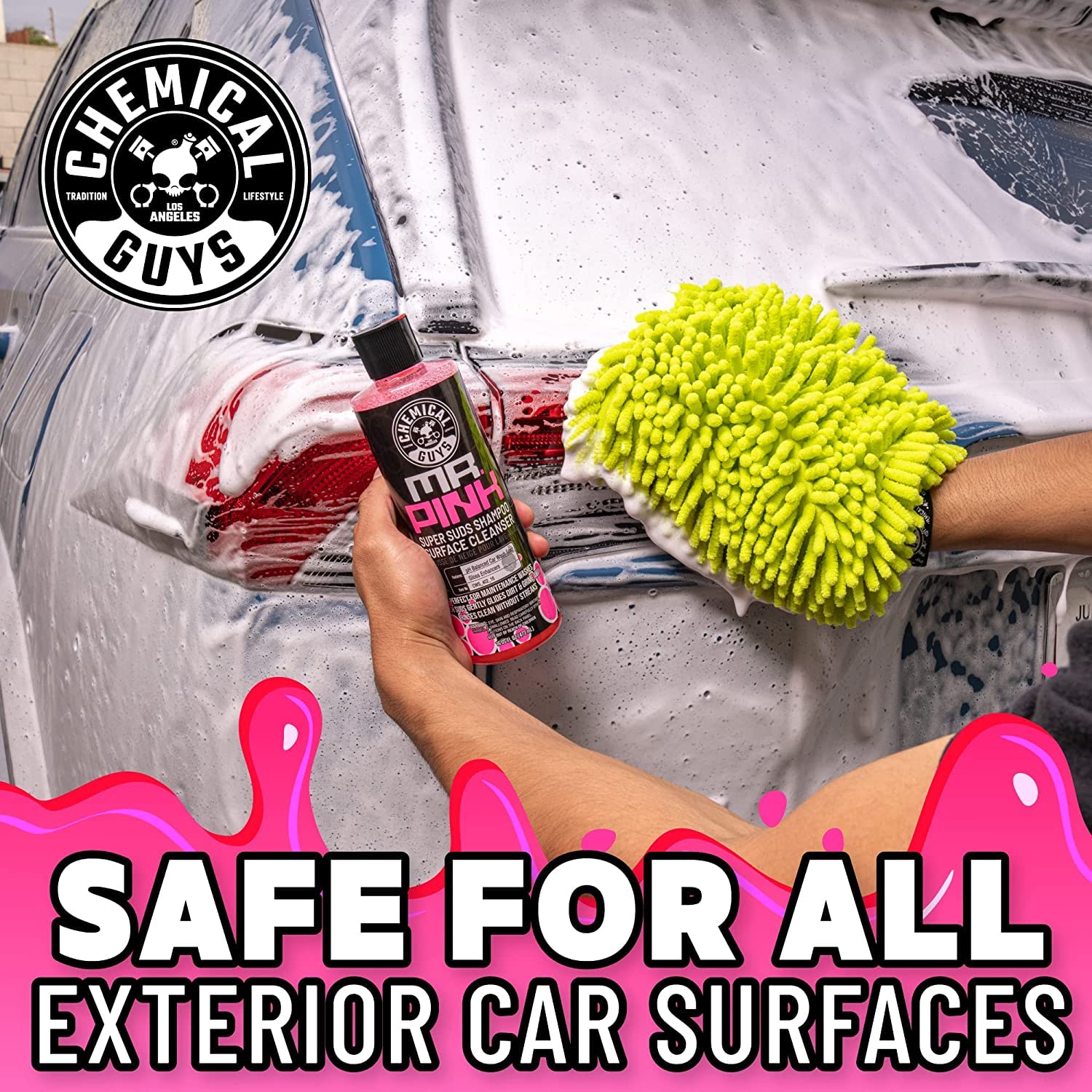 Chemical Guys Car Wash Soap Mr. Pink - 16 oz Super Suds Foaming Soap for Cannon, Blaster, or Bucket Washing - pH Balanced, Safe on Wax, Sealant, Ceramic, and Clear Coat Finishes