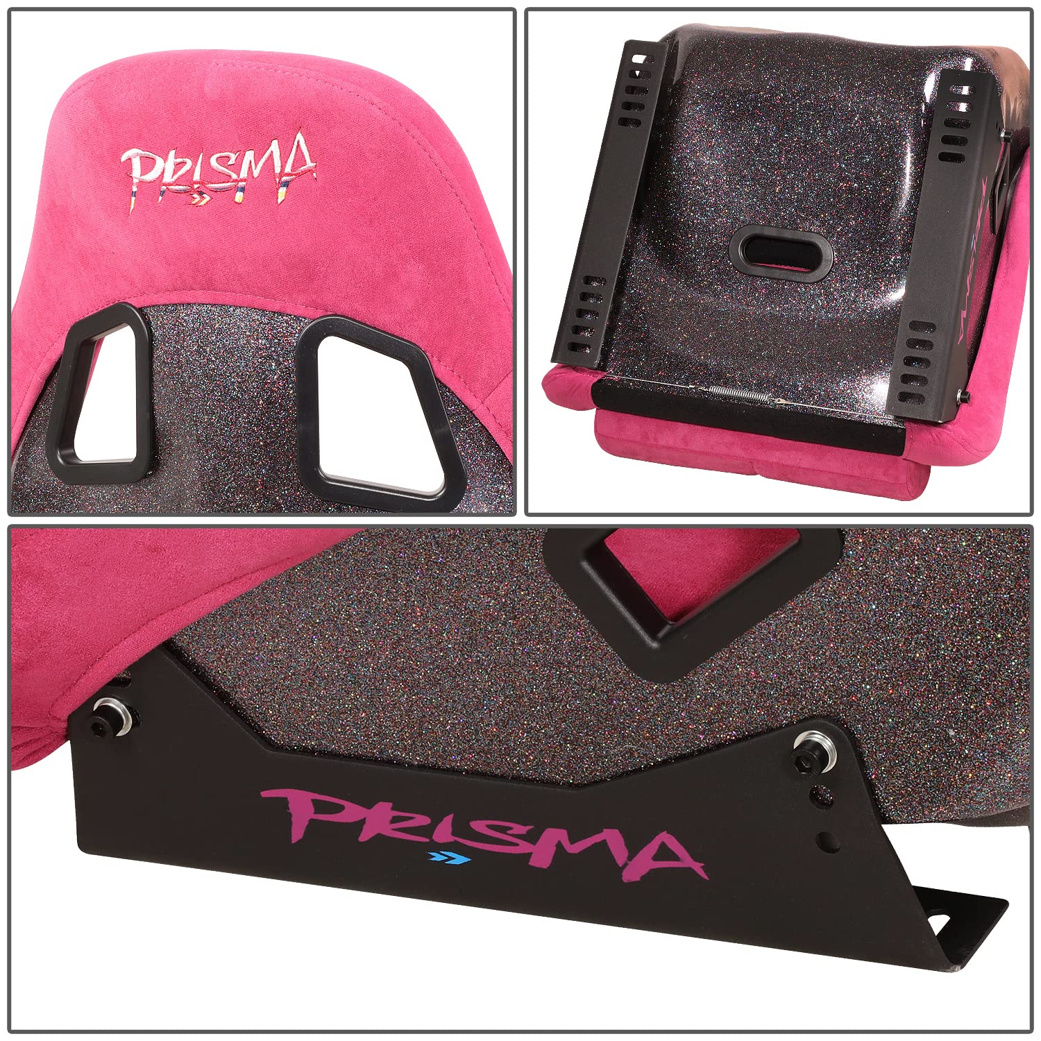 NRG Innovations Universal Fixed Back NRG-FRP-303FH-PRISMA Bucket Racing Seat for 5-Point Harnesses, Size M, Fushia Alcantara Material, 22" W X 34" H X 16" D