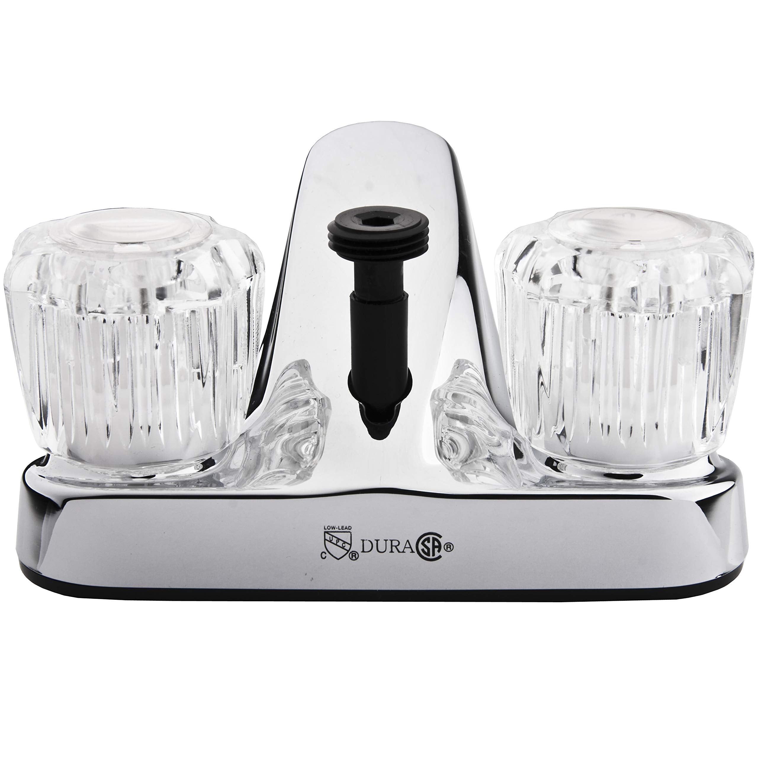 RV Bathroom Faucet Dura Faucet DF-PL720A-CP with Crystal Acrylic Knobs and Shower Hose Diverter (Chrome)