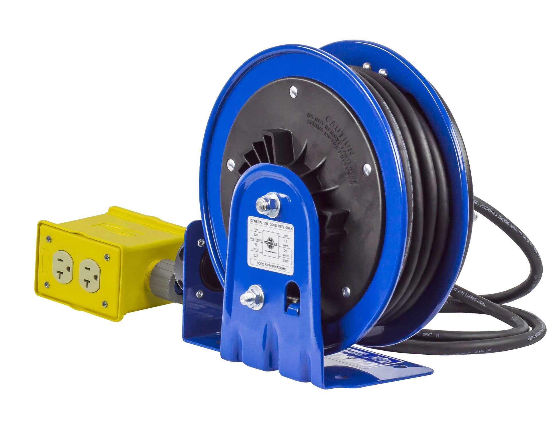 Coxreels PC10-3012-B Power Cord Reel Compact, PC10 Series, 12/3 x 30’ Quad Receptacle 120VAC, Compact Design -Easy-Access Cover and Spring Motor-Heavy-Duty Steel Construction, Made in The USA Blue