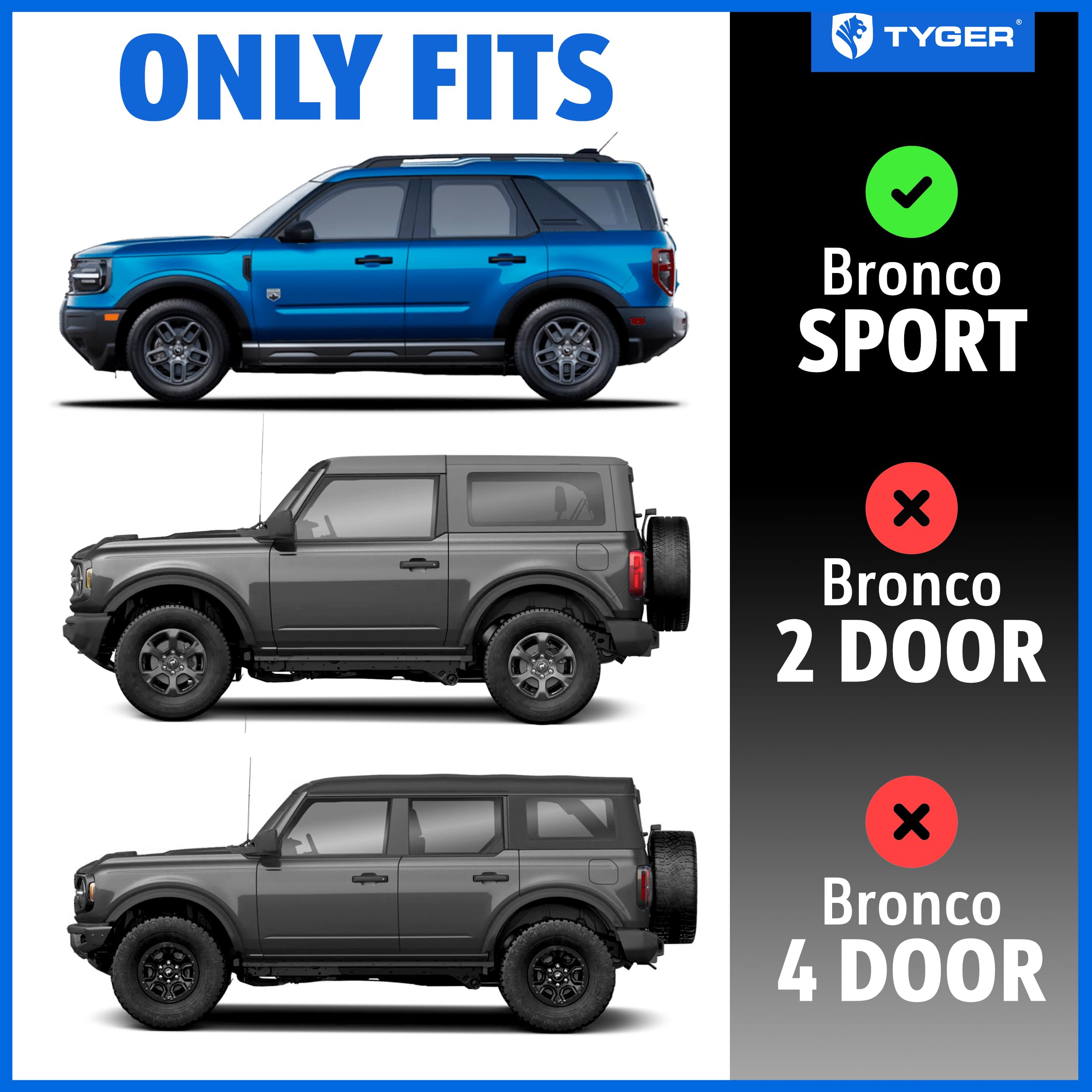 Tyger Auto Fender Flare 2021-2026 Compatible with Ford Bronco Sport (not fit Bronco SUV), Rough Textured Black Paintable Bolt-Riveted Style 4pc | TG-FF8F5037