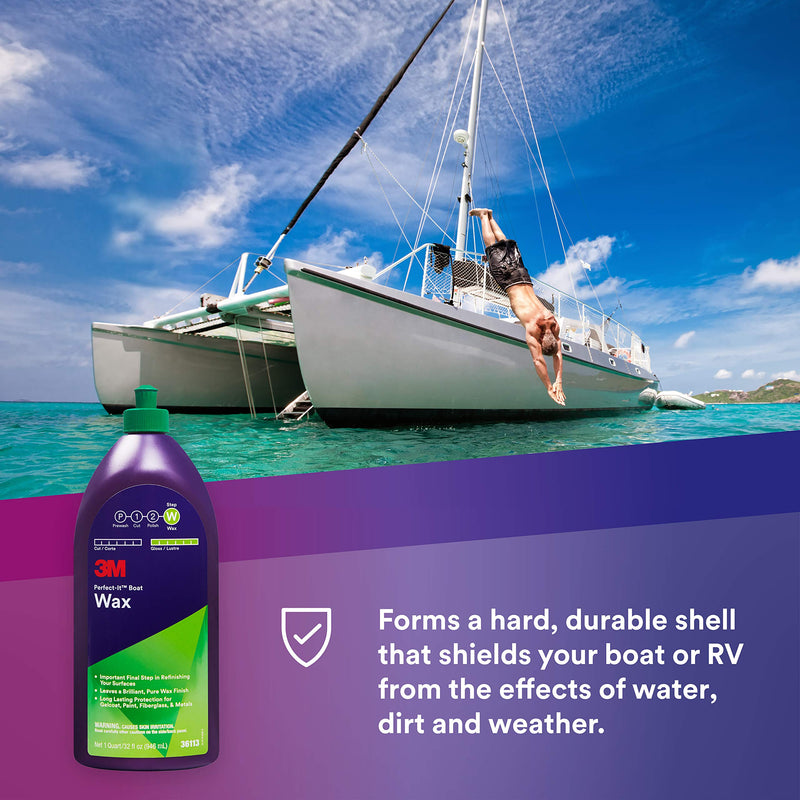 3M Boat Wax Perfect-It, 36113, 1 Quart, Contains Carnauba Wax, Protects against Weather and Oxidation, For Boats and RVs
