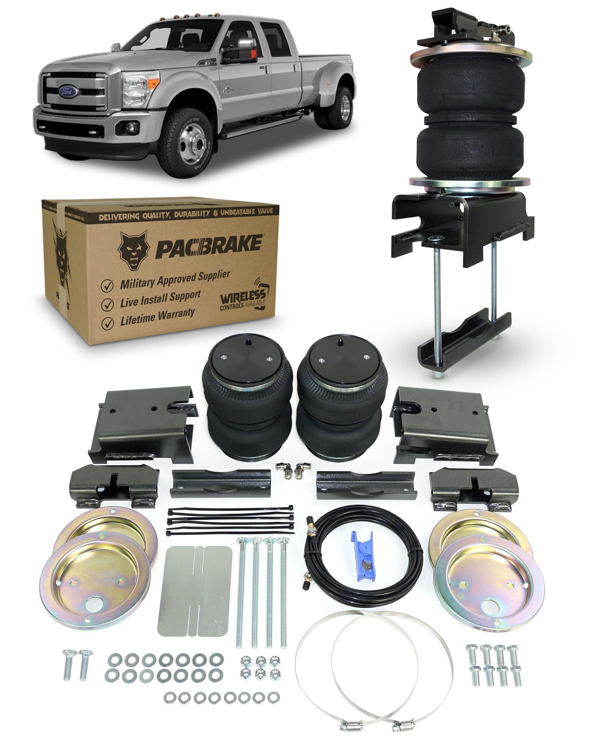ALPHA HD Pacbrake HP10195 Rear Air Suspension Kit Compatible with Ford F-450 Super Duty (2WD/4WD) 2015-2016