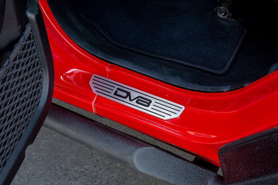 Door Sill Plates DV8 Offroad for 2018-Current Wrangler JL and 2020-Current Gladiator JT | Rear Pair | Embossed with DV8 Logo | Billet Aluminum Construction | D-JL-180014-SIL4
