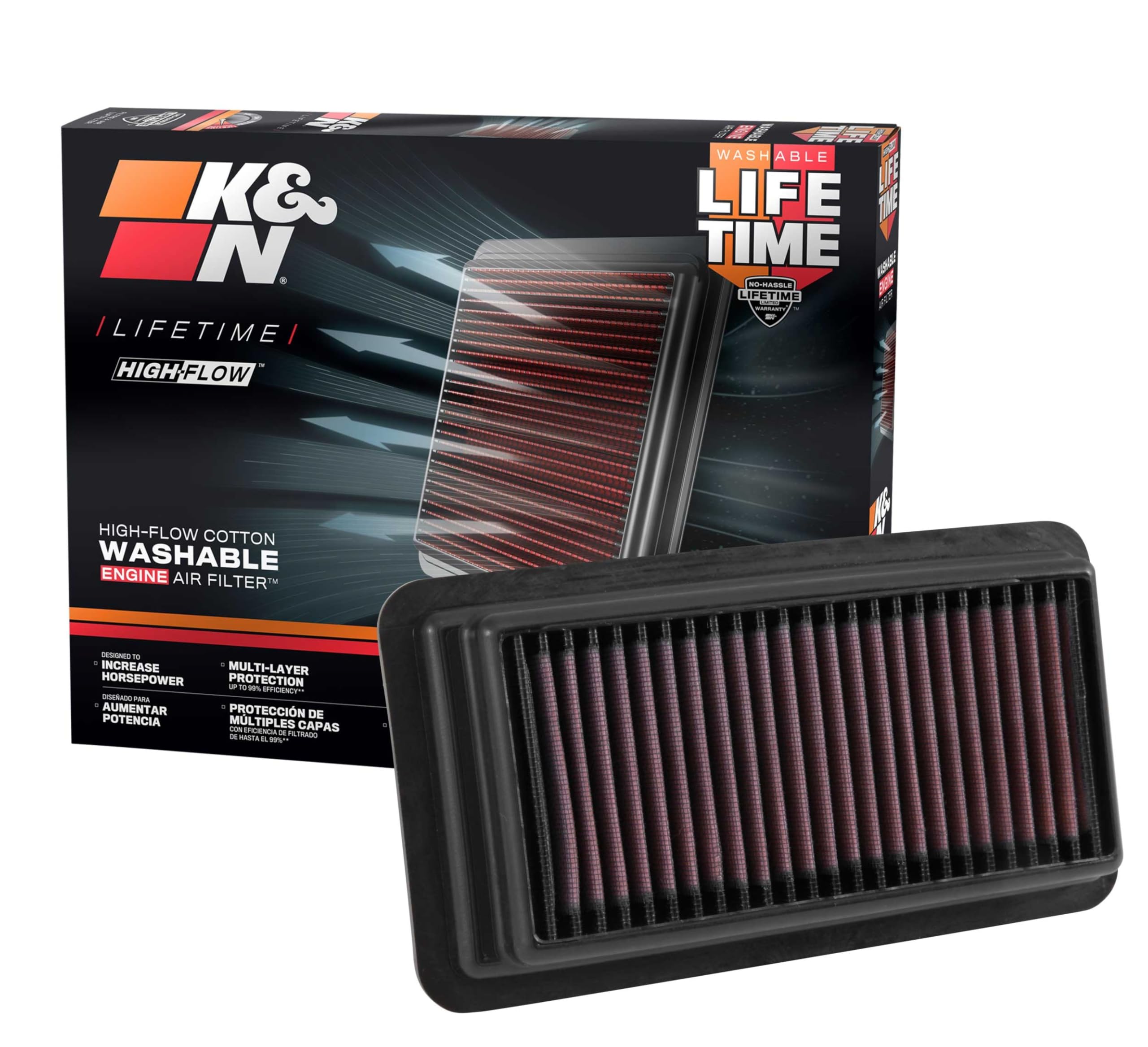 K&N High-Flow Engine Air Filter Original Lifetime: Increase Power: Premium, Washable: Compatible with 2014-2022 HONDA: Civic, Civic SI, CRV, 33-5044