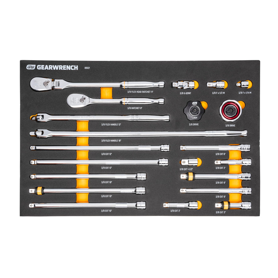 90T GEARWRENCH 21 Piece 3/8" Ratchet & Drive Tool Set with EVA Foam Tray - 86521