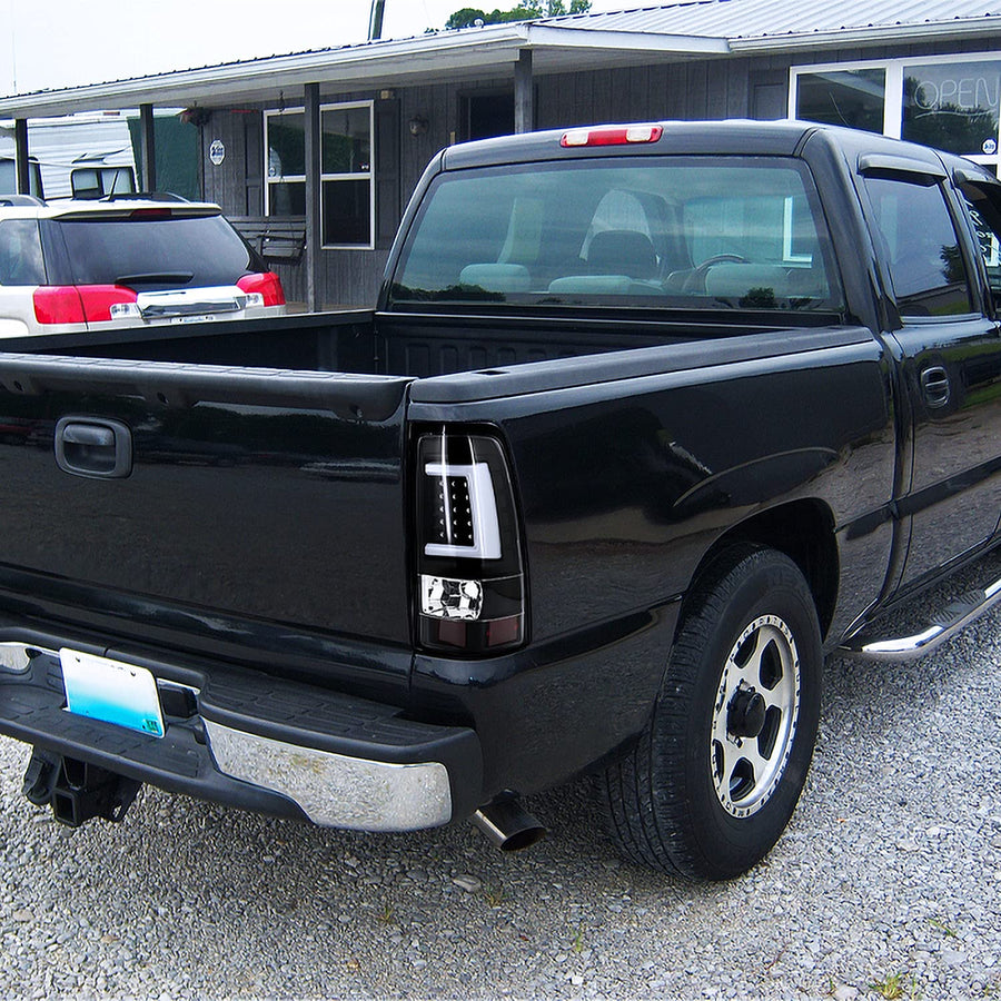 Black LED Bar Tail Lights SPEC-D TUNING Compatible with 2003-2006 Chevy Silverado 1500/1500HD/2500/2500HD, 2004-2006 Chevy Silverado 3500, Left + Right Pair Assembly