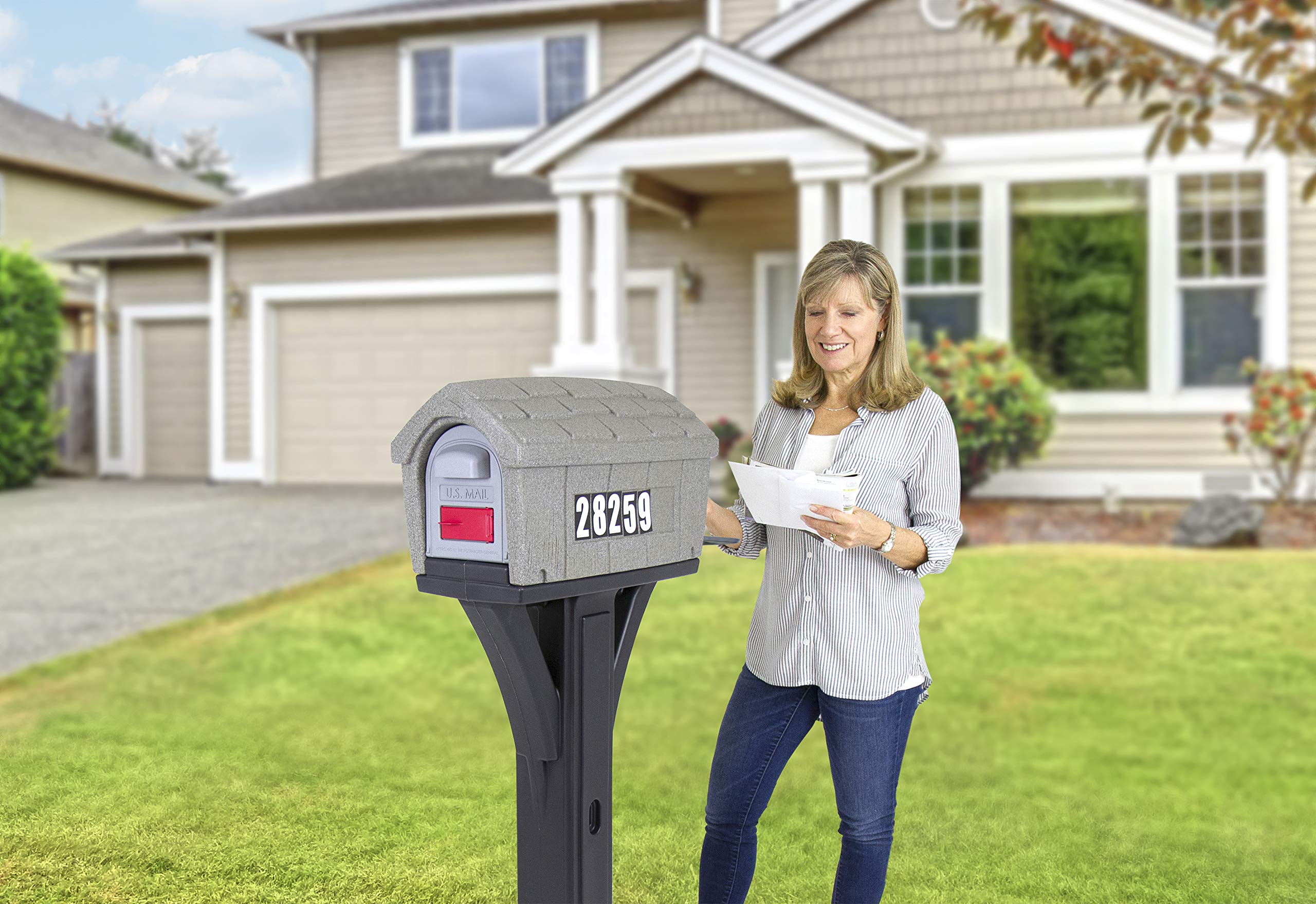 Simplay3 Mailbox & Post Mount Classic Residential Combo Kit with 2 Access Doors - Stone Gray/Black, Made in USA