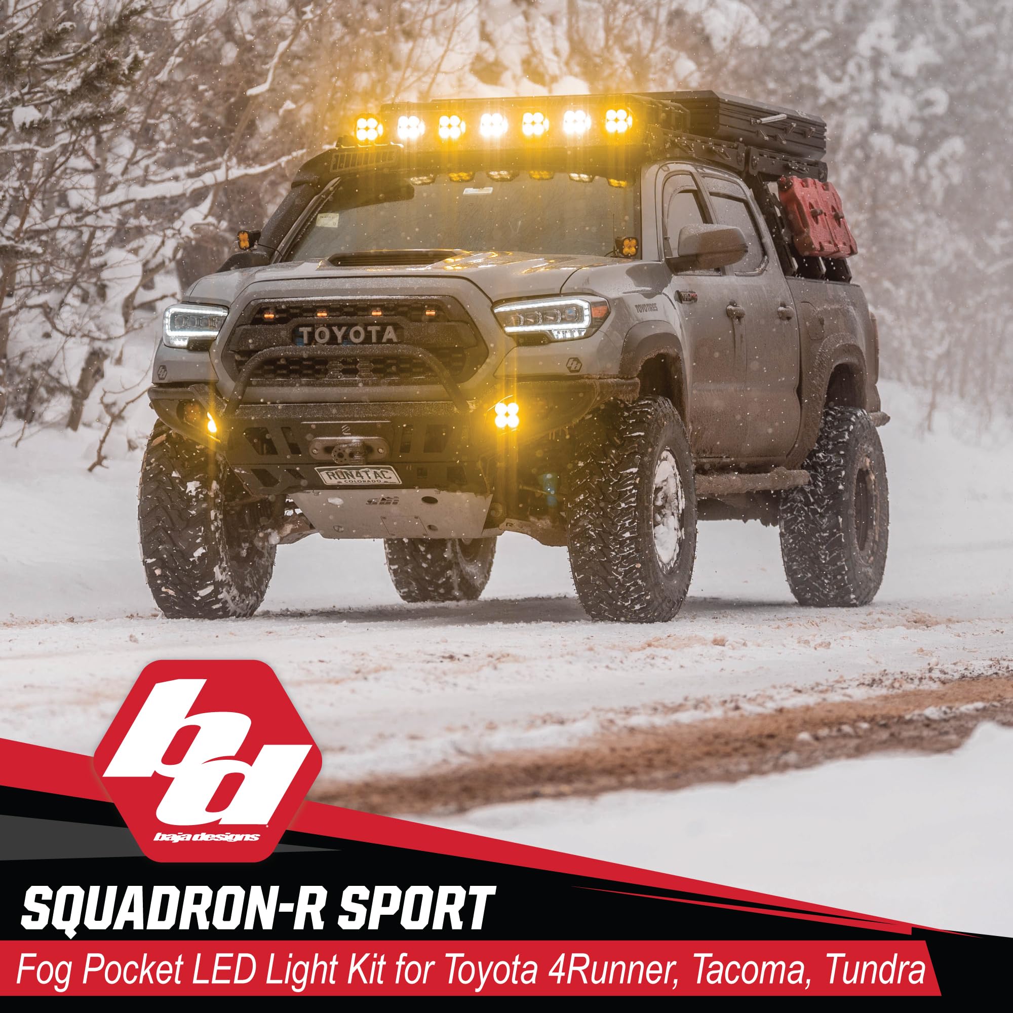 Baja Designs Sport Squadron-R LED Fog Light Kit for Toyota Tacoma 2012-24, Tundra 2014-24, 4Runner 2010-24, Set of 2 LED Lights (Wide Cornering Lens, Amber)