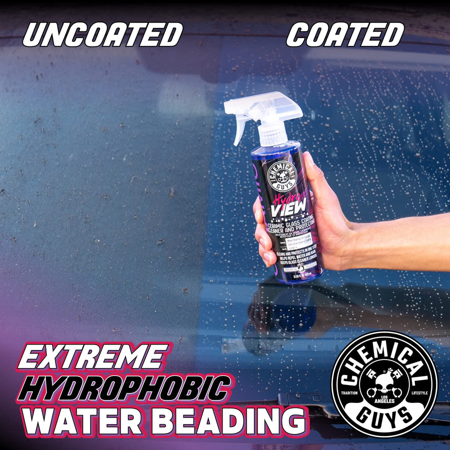 Chemical Guys HydroView Glass Cleaner & Coating Ceramic - Cleans & Adds Hydrophobic Protection, Car Window Cleaner for Glass, and Mirrors, Trucks, SUVs, and Home Use - 16 fl oz