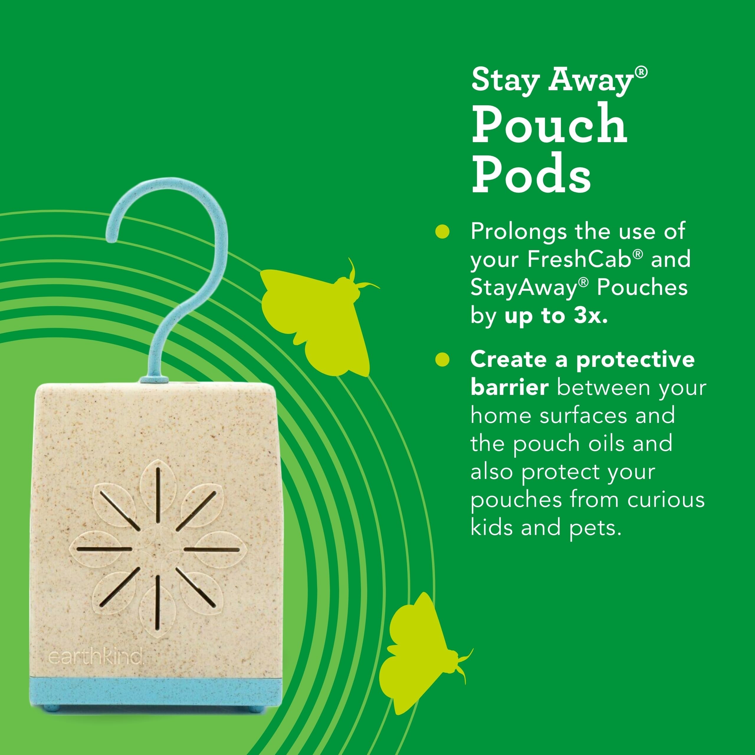 Pouch Pod EarthKind - Protective Holder for Stay Away Pest Repellent Pouches - Holder Extends Pouch Life up to 3X for Pantries, Closets & More