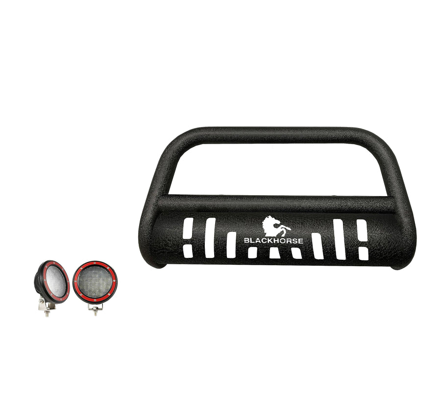 Bull Bar-T Black Horse Textured Black Come with Pair of 5.3" Dia. LED Flood Lights with Red Trim Rings Compatible with 2009-2014 Murano-CBT-A152SP-PLFR