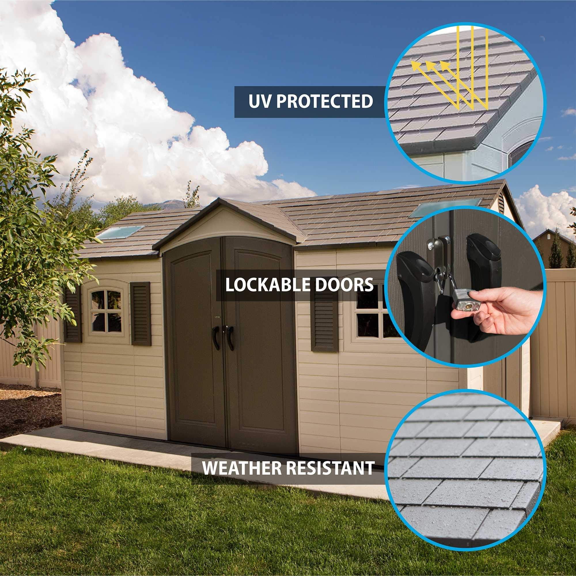 60079 Lifetime Outdoor Storage Shed Dual Entry, 15 x 8 ft, Desert Sand