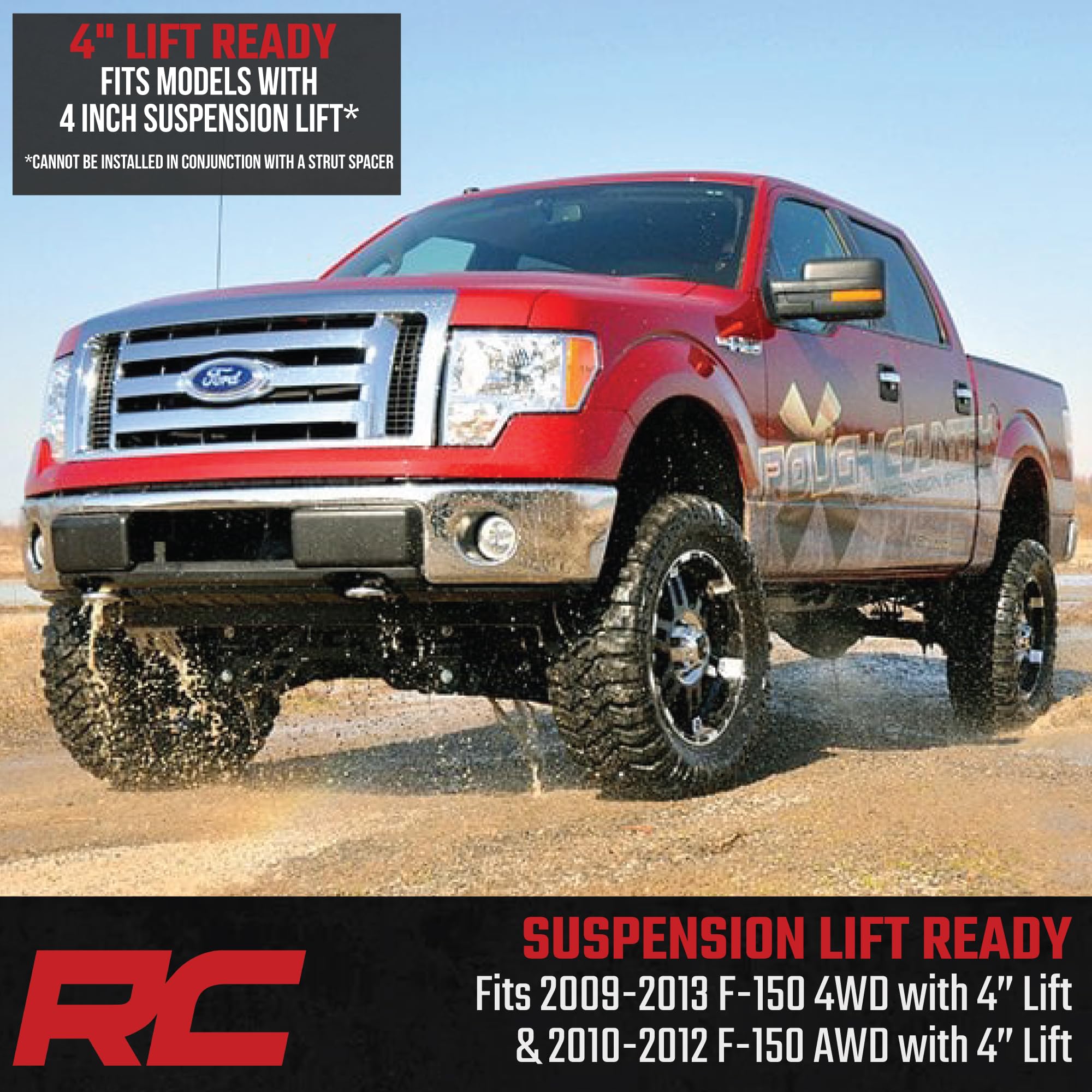 4" Rough Country N3 Loaded Lifted Struts for 2009-2013 Ford F-150 4WD - 501054, Silver