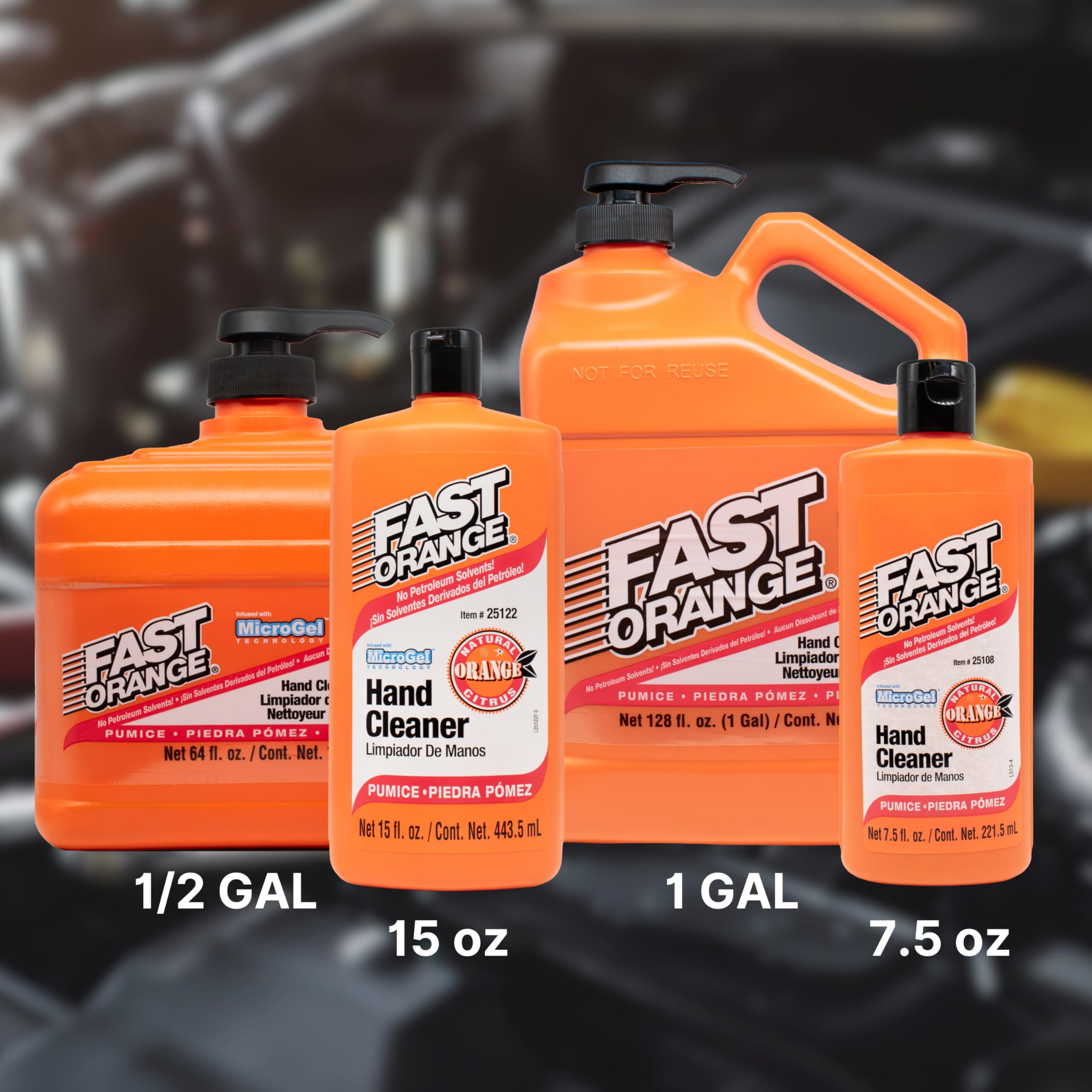 Pumice Lotion Fast Orange 25219, Heavy Duty Hand Cleaner, Natural Citrus Scent, Waterless Cleaner For Mechanics, Strong Grease Fighter, 1 Gallon