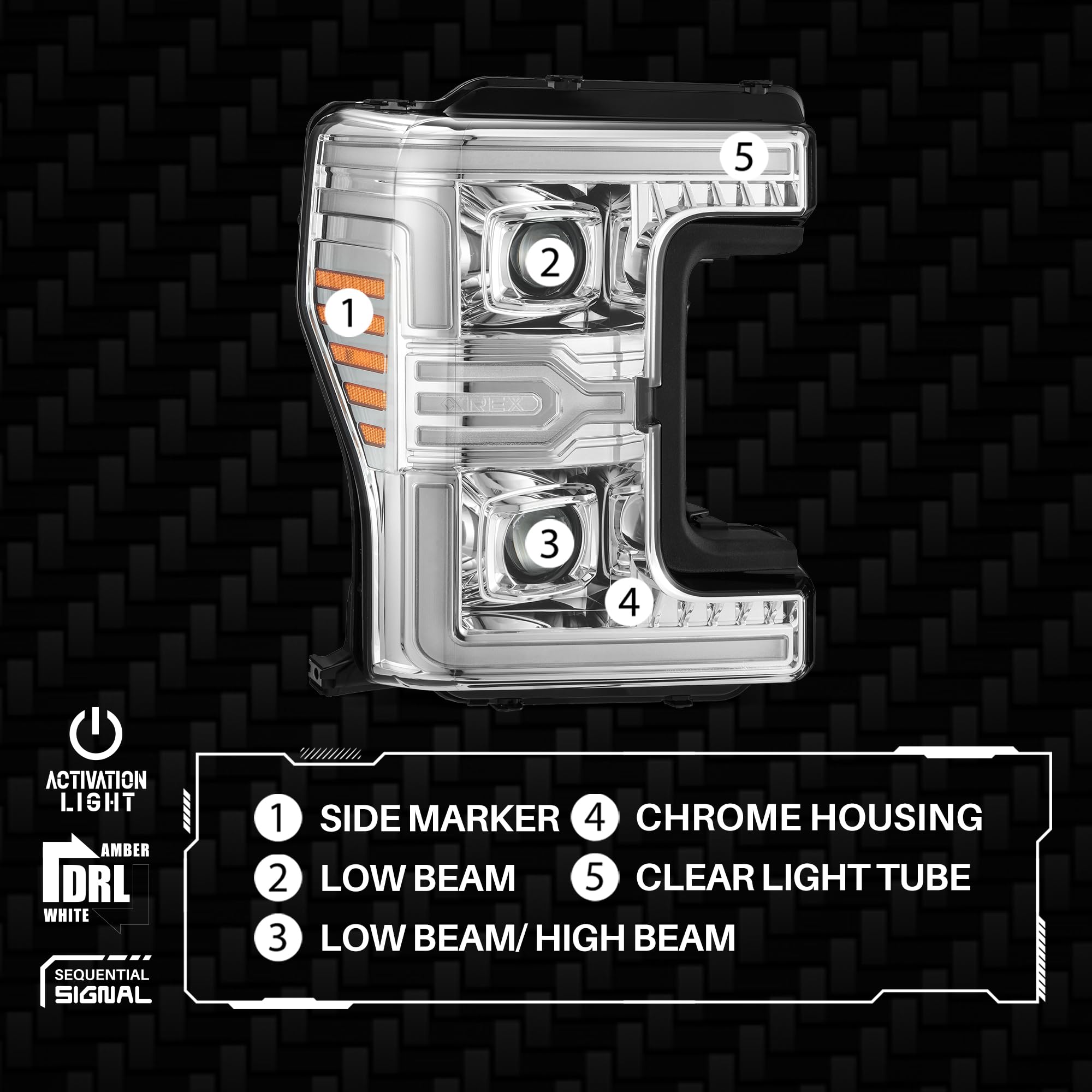 Projector Headlights AlphaRex for 17-19 Super Duty MKII LUXX-Series LED Chrome