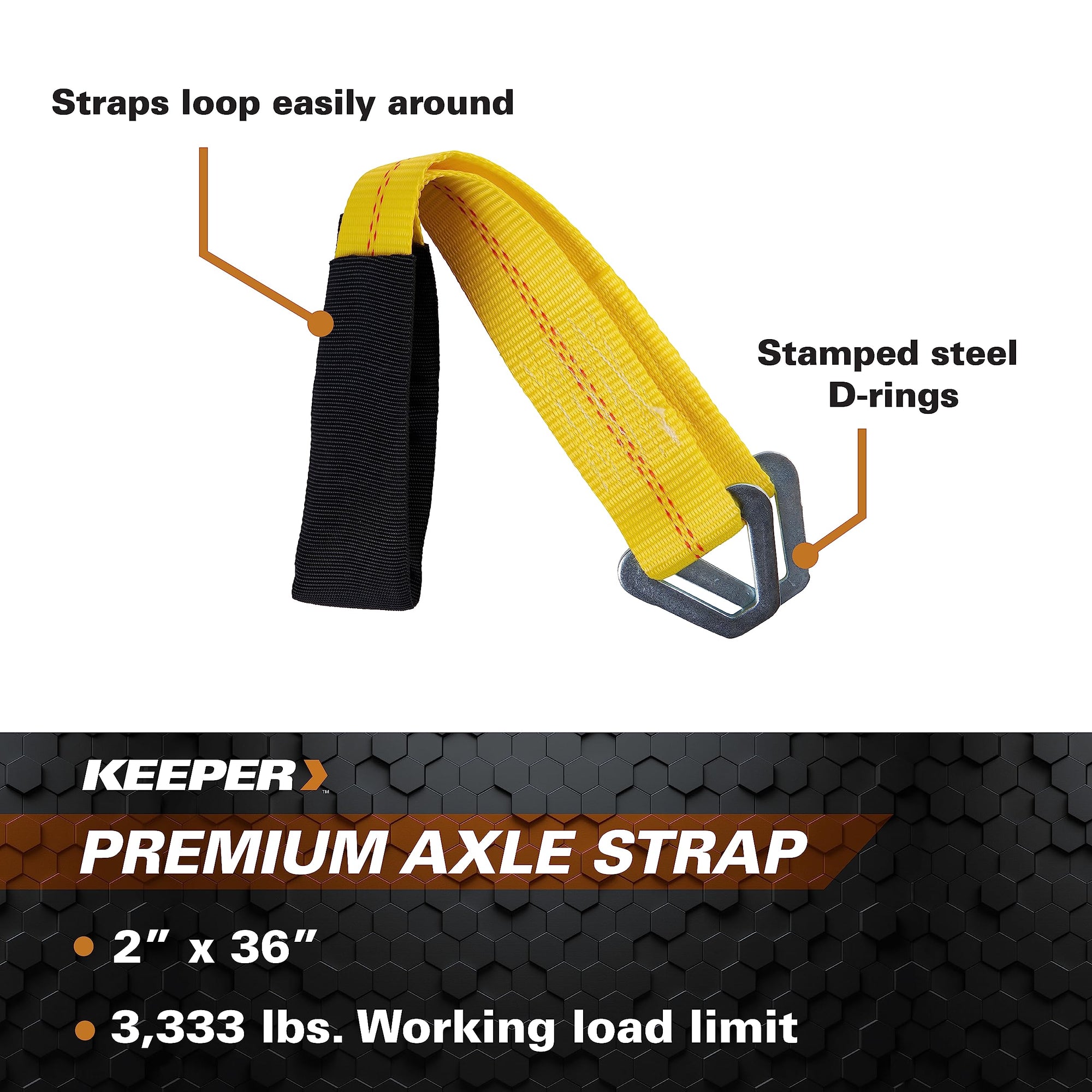2” x 24” Premium Axle Tie Down Strap with D Rings – Keeper