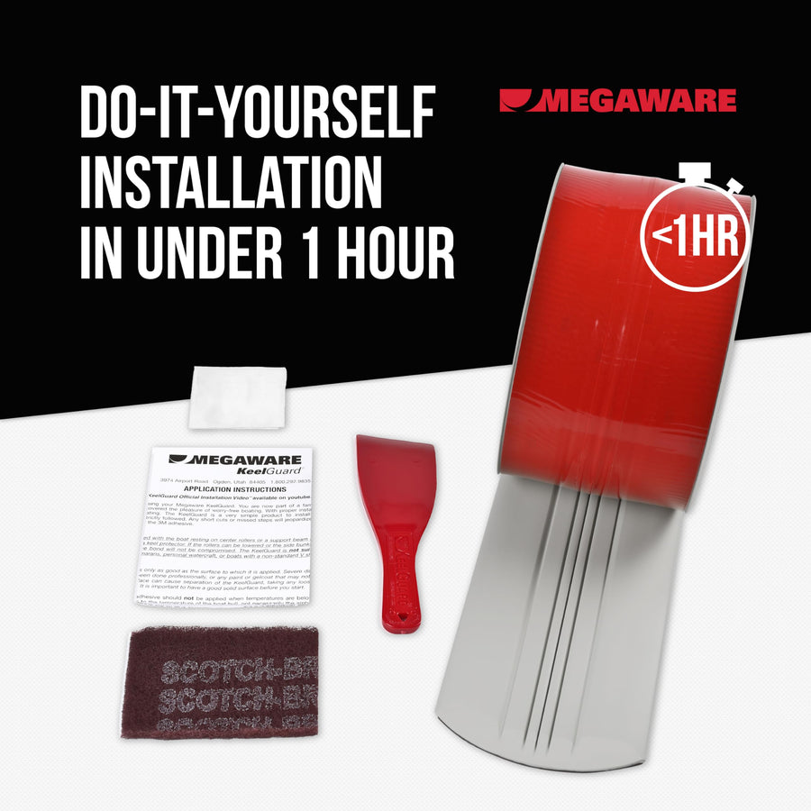MEGAWARE USA-Made, Original DIY Keel Guard, 5-Inch Wide, 4-12ft Sizes, 11 Colors, Complete Install Kit with Primer, Hull Protector, for Fiberglass and Some Aluminum Boats (Light Gray)