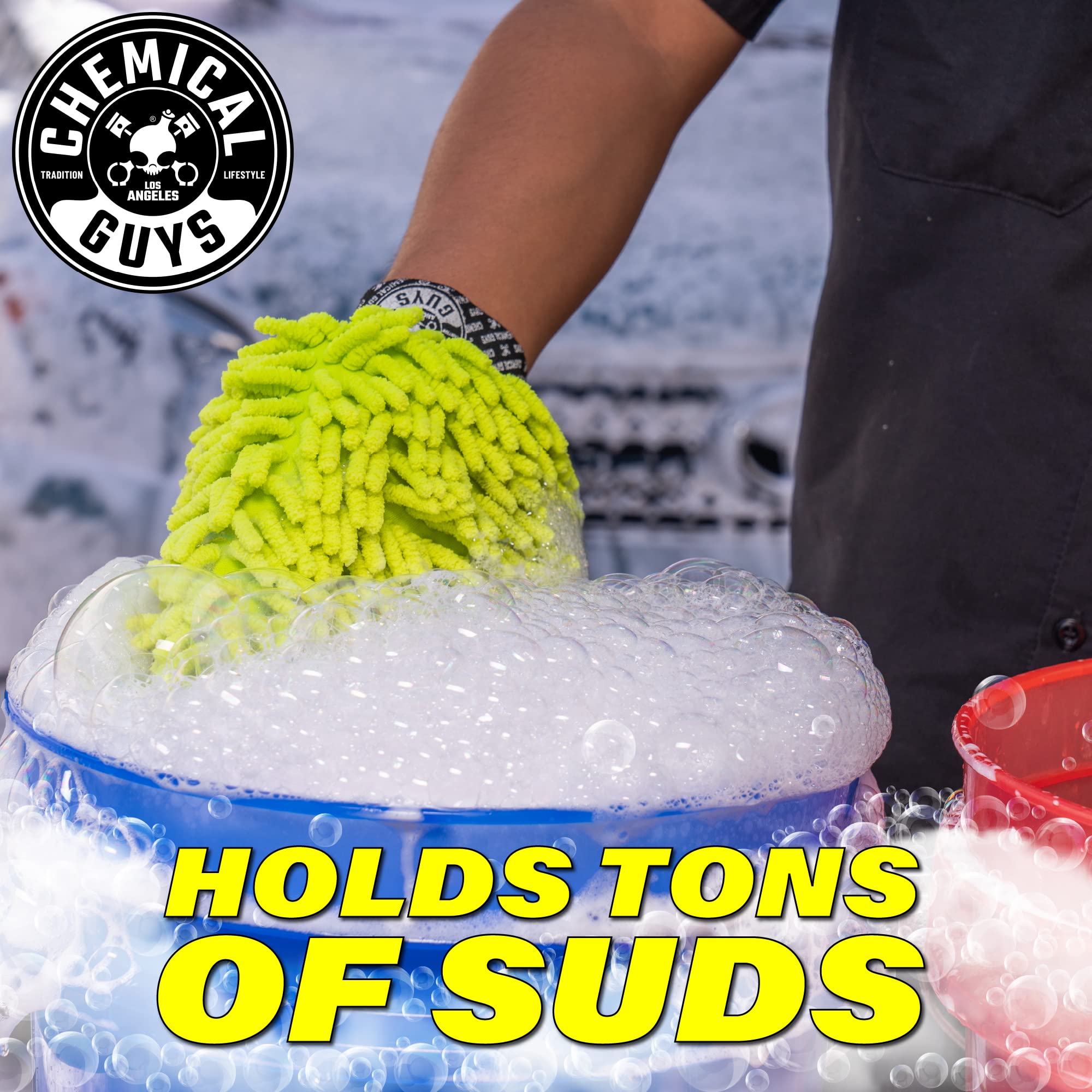 Chemical Guys Premium Chenille Scratch-Free Microfiber Wash Mitt for Car Washing - Lime Green, Ultra-Soft Car Wash Glove, Swirl-Free Finish, Safe for Trucks, SUVs, Motorcycles, and More