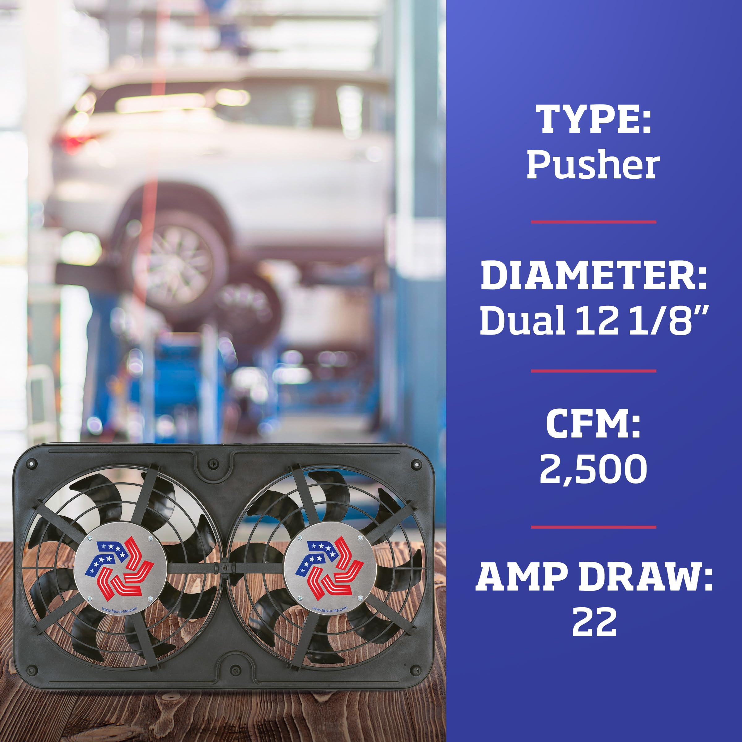 Dual S-Blade Flex-A-Lite Lo-Profile Electric Fan, Pusher-Puller / Reversible Fan (440), Car Accessories, 12-1/8 Inches