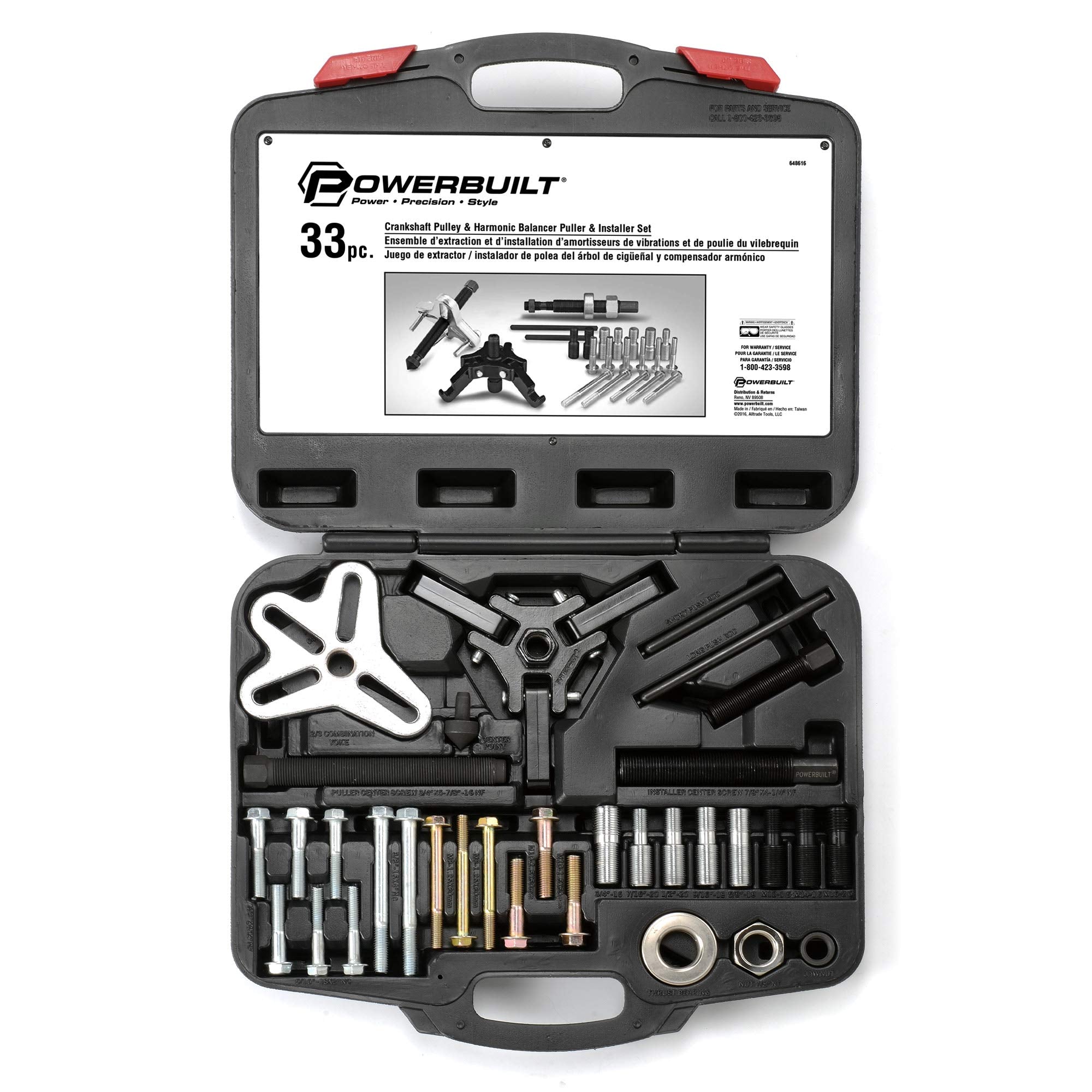 Powerbuilt Harmonic Balancer and Installer Pulley Tool Kit, 33 Piece, Crankshaft Pulley, Remove and Install, Storage Case - 648616, Black