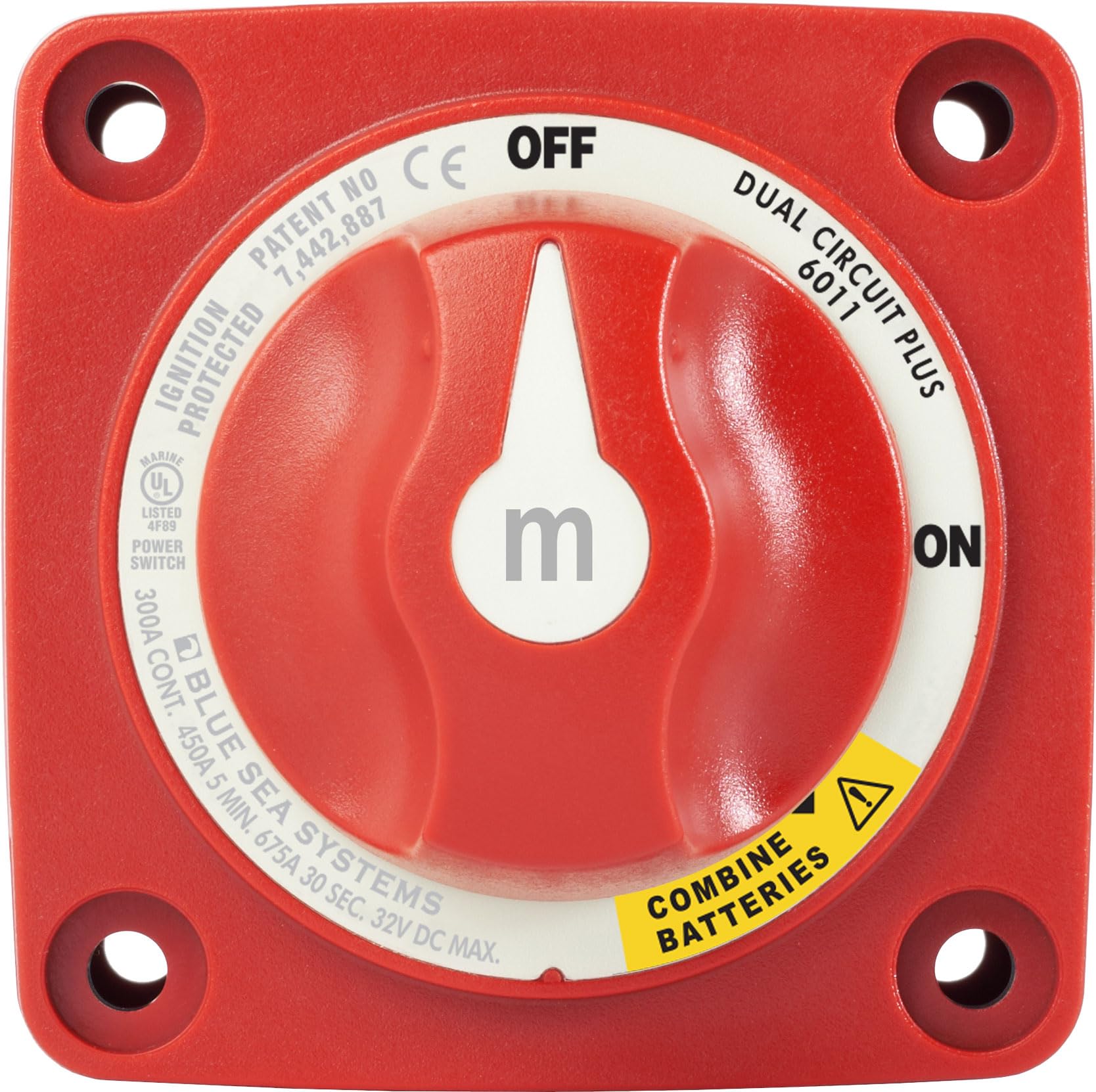 Blue Sea Systems m-Series Battery Switch Mini Dual Circuit Plus, 32V DC, 300A, Red