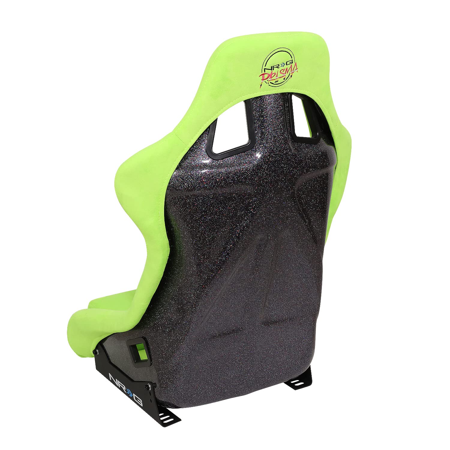 NRG Innovations Universal Fixed Back NRG-FRP-302NG-PRISMA Bucket Racing Seat for 5-Point Harnesses, Size L, Green Alcantara Material, 24" W X 35" H X 18" D