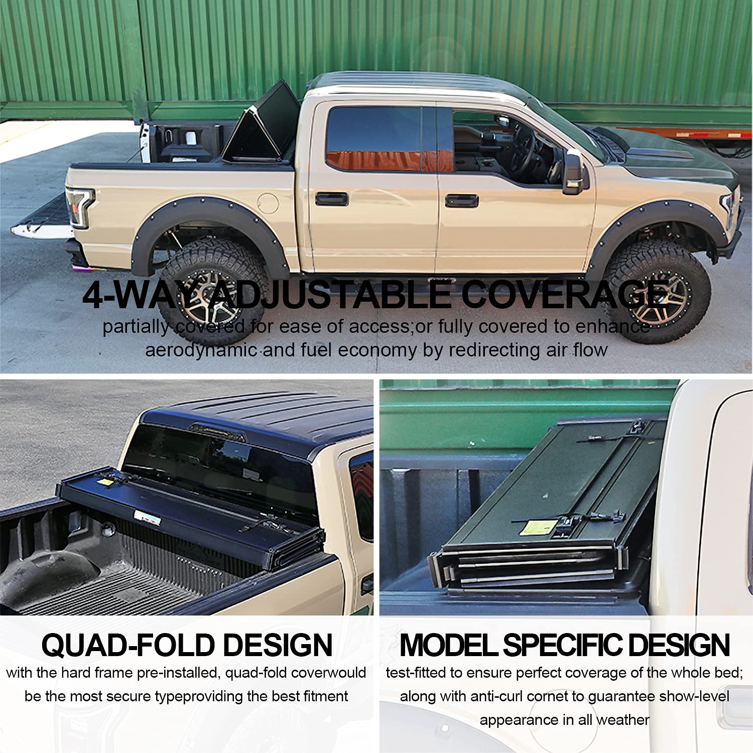 Hard Quad Fold Tonneau Cover Spec-D Tuning Compatible with Toyota Tacoma 6' Bed 2005-2015