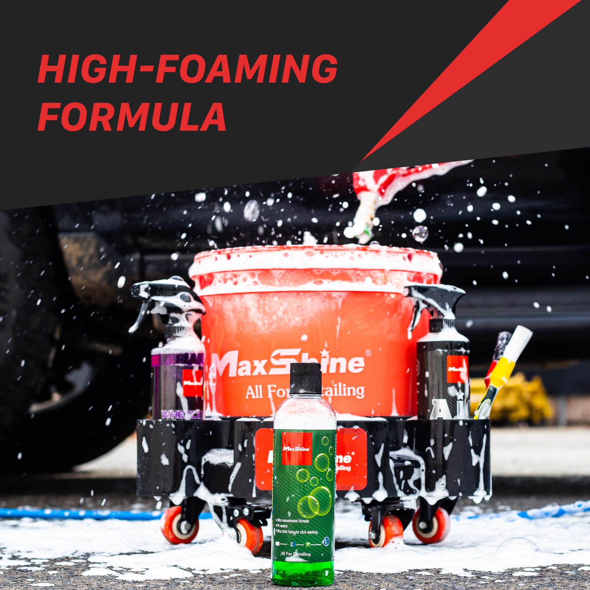Ultra Foaming Maxshine Car Wash Soap | 16oz, Green, pH-Balanced, Eco-Friendly | Foaming Action, Safe on All Finishes, Fresh Scent | Cleans Painted Surfaces