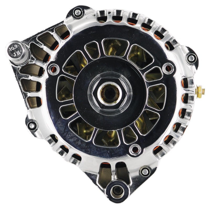 Chrome Powermaster 8-38529 Alternator (165A 2V Pulley Side Bat Post with Spacers 1 Wire)