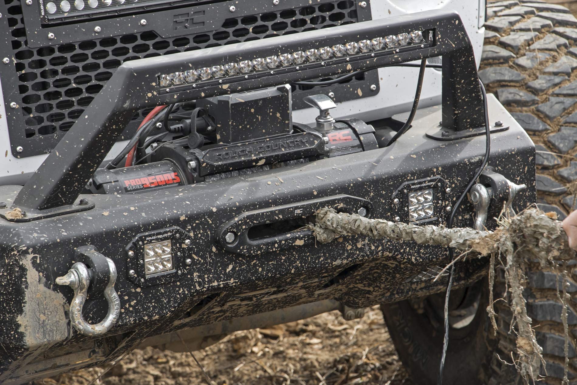 12,000LB Rough Country PRO Series Electric Winch - Waterproof 12V 6HP Winch with Steel Cable & Wired Remote for Jeeps Truck SUV Off-Road Recovery
