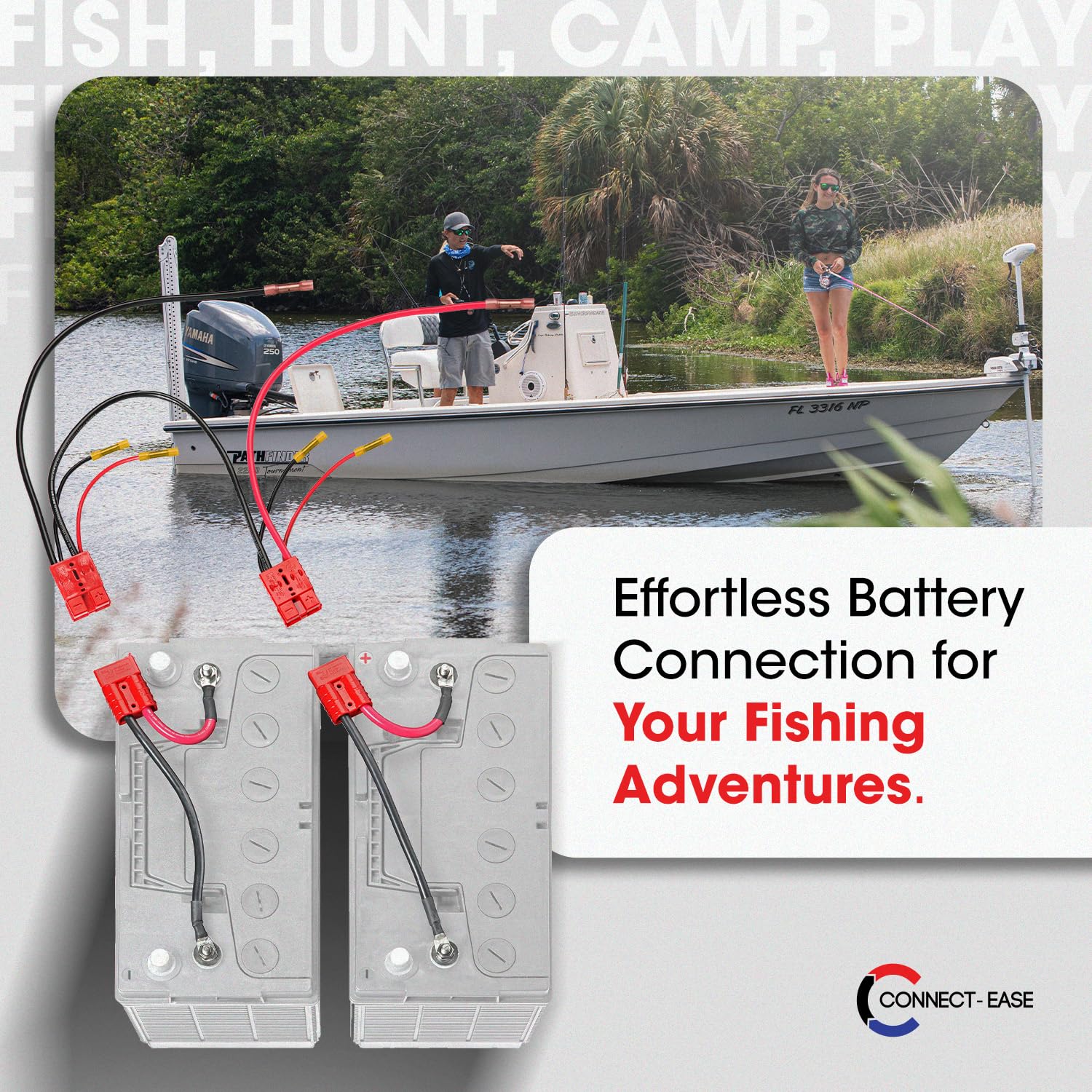 24V Connect-Ease Trolling Motor Connection Kit RCE24VBCHK | Series Connection for 12V Batteries with Onboard Charging Charger Leads | Marine-Grade Components | Plug & Play | Batteries Not Included