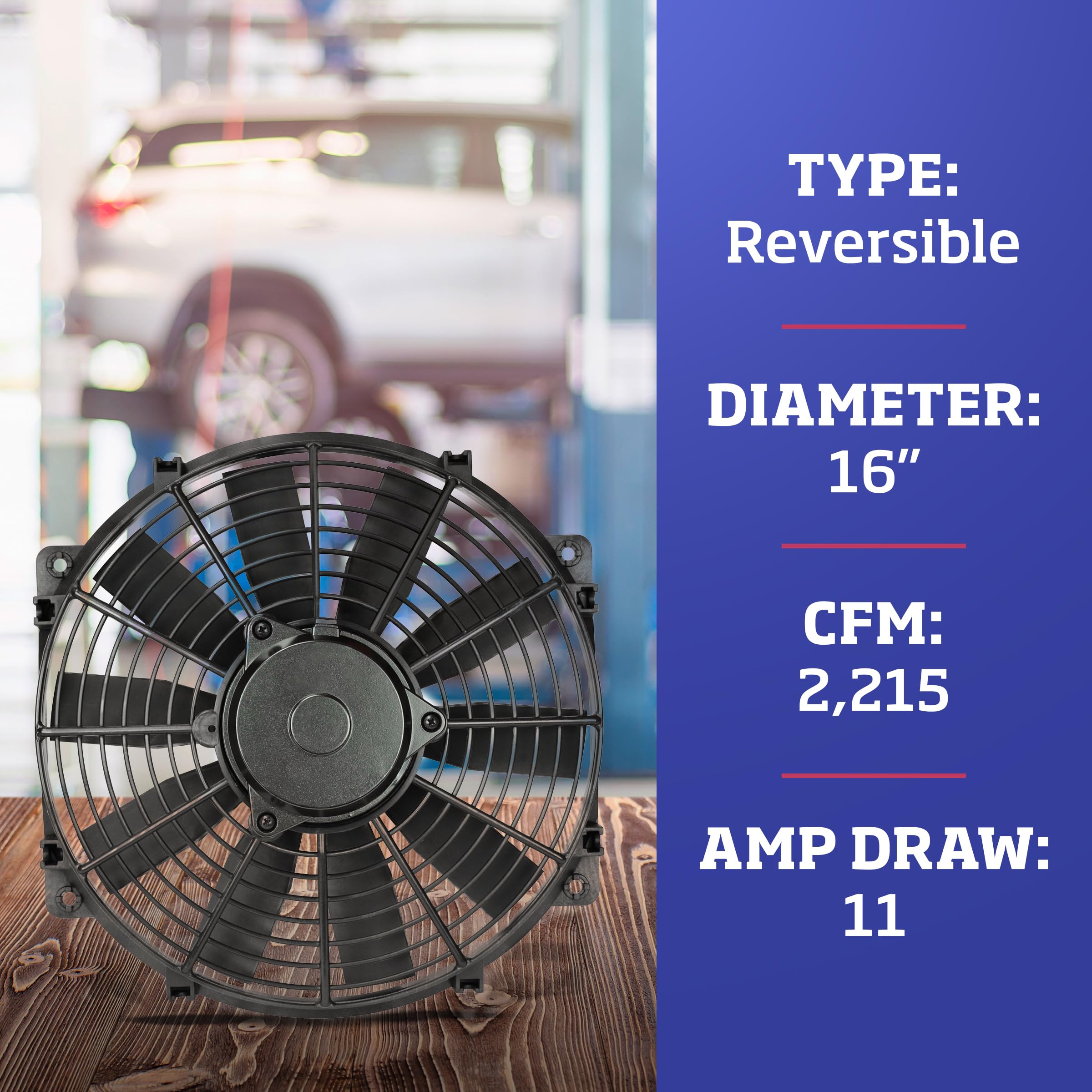 Trimline Flex-A-Lite Reversible Electric Fan, Pusher-Puller Fan (116), Car Accessories, 16 Inches Black