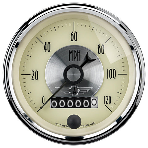 Auto Meter Prestige 2089 Antique Ivory 3-3/8" 0-120 mph Programmable Wheel Speedometer Gauge