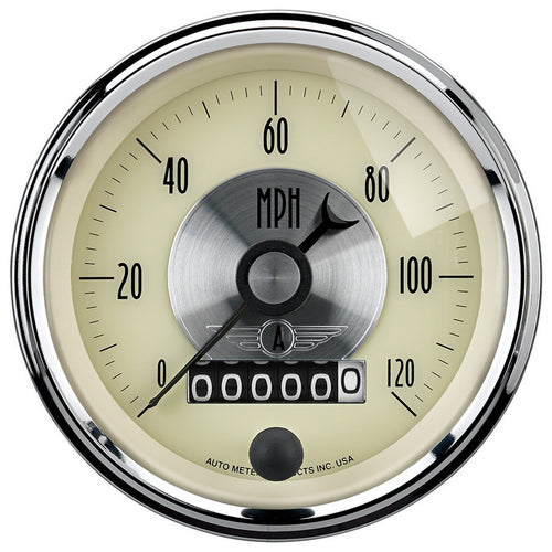 Auto Meter Prestige 2089 Antique Ivory 3-3/8" 0-120 mph Programmable Wheel Speedometer Gauge