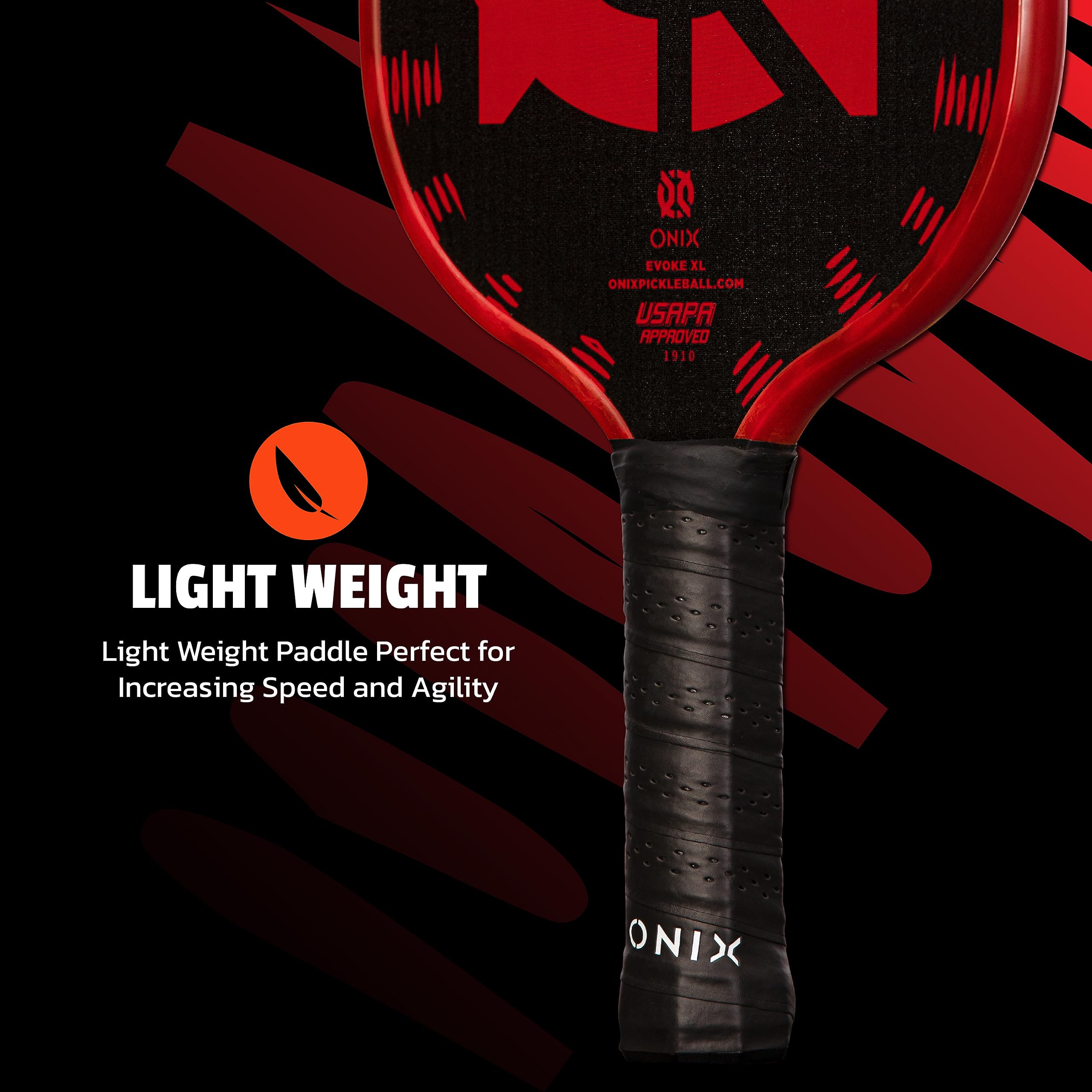 Graphite Onix Evoke XL Pickleball Paddle Features Polypropylene Core, Graphite Face, and Oversized Shape, Red