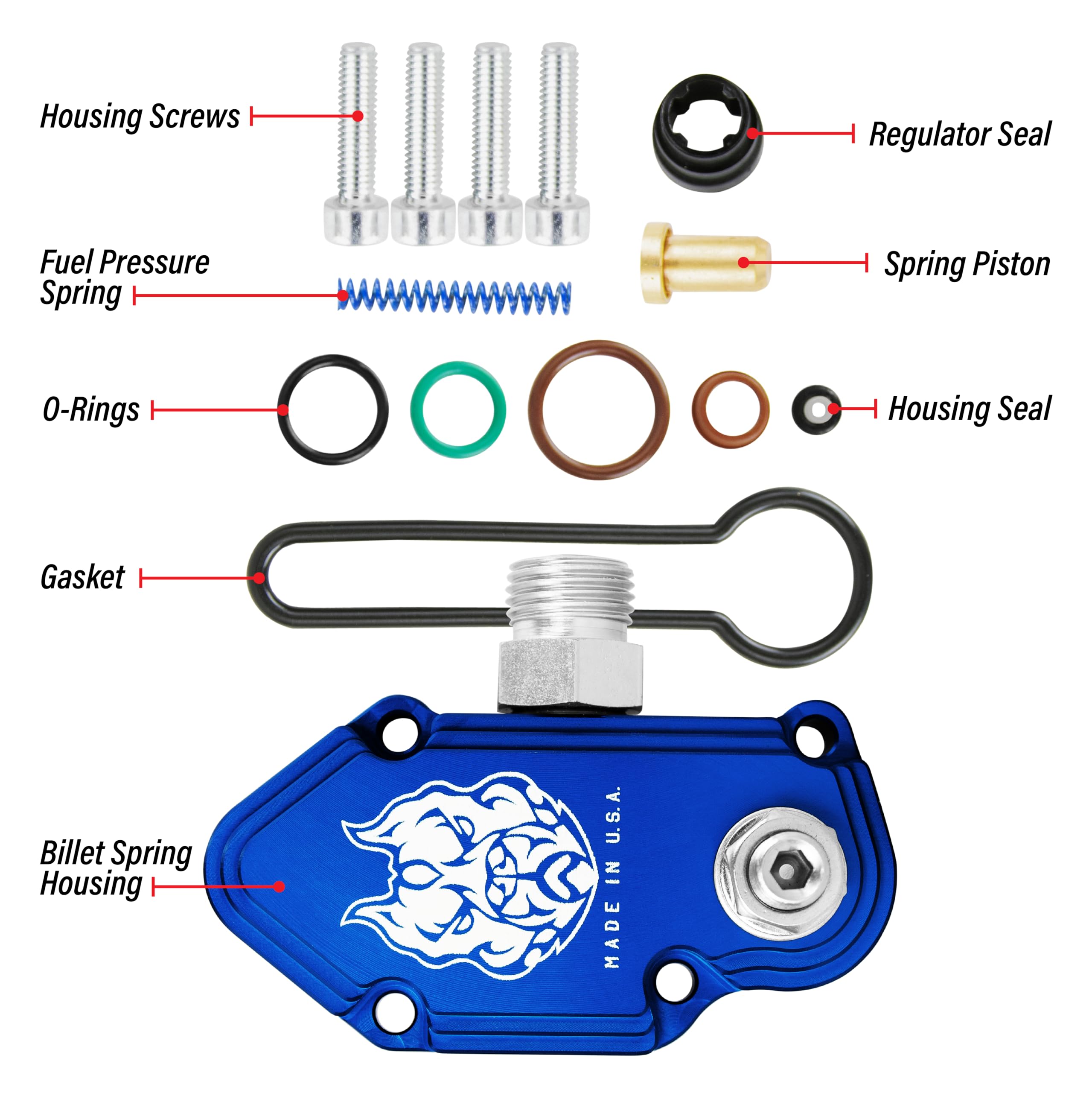 Sinister Diesel Blue Spring Kit - Adjustable Billet Spring Housing with Fuel Regulator Kit - Ford Blue Spring Kit 6.0 Powerstroke – Fast Install For 2003-2007 Ford Powerstroke 6.0L