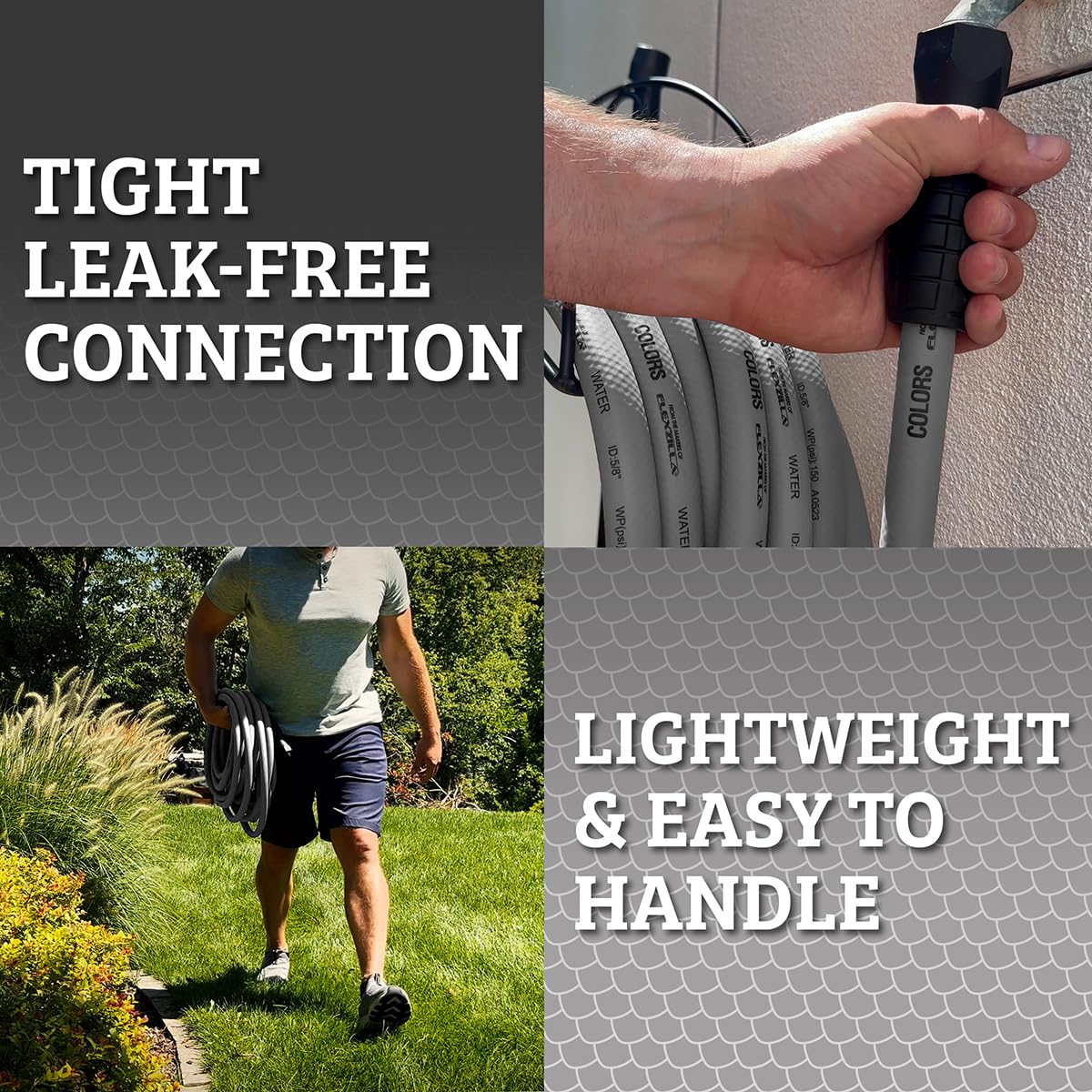 Flexzilla SwivelGrip Colors Garden Hose 5/8 in. x 75 ft., Lightweight All-Weather Water Hose, Durable and Flexible, Leak-Free Connections, Slate Grey