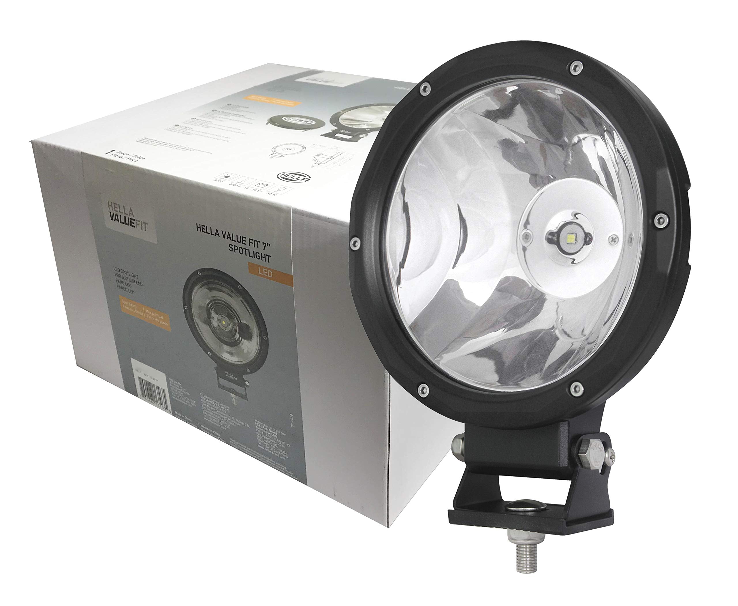 357200001 Hella ValueFit 7" Driving Beam Light, Black & Silver