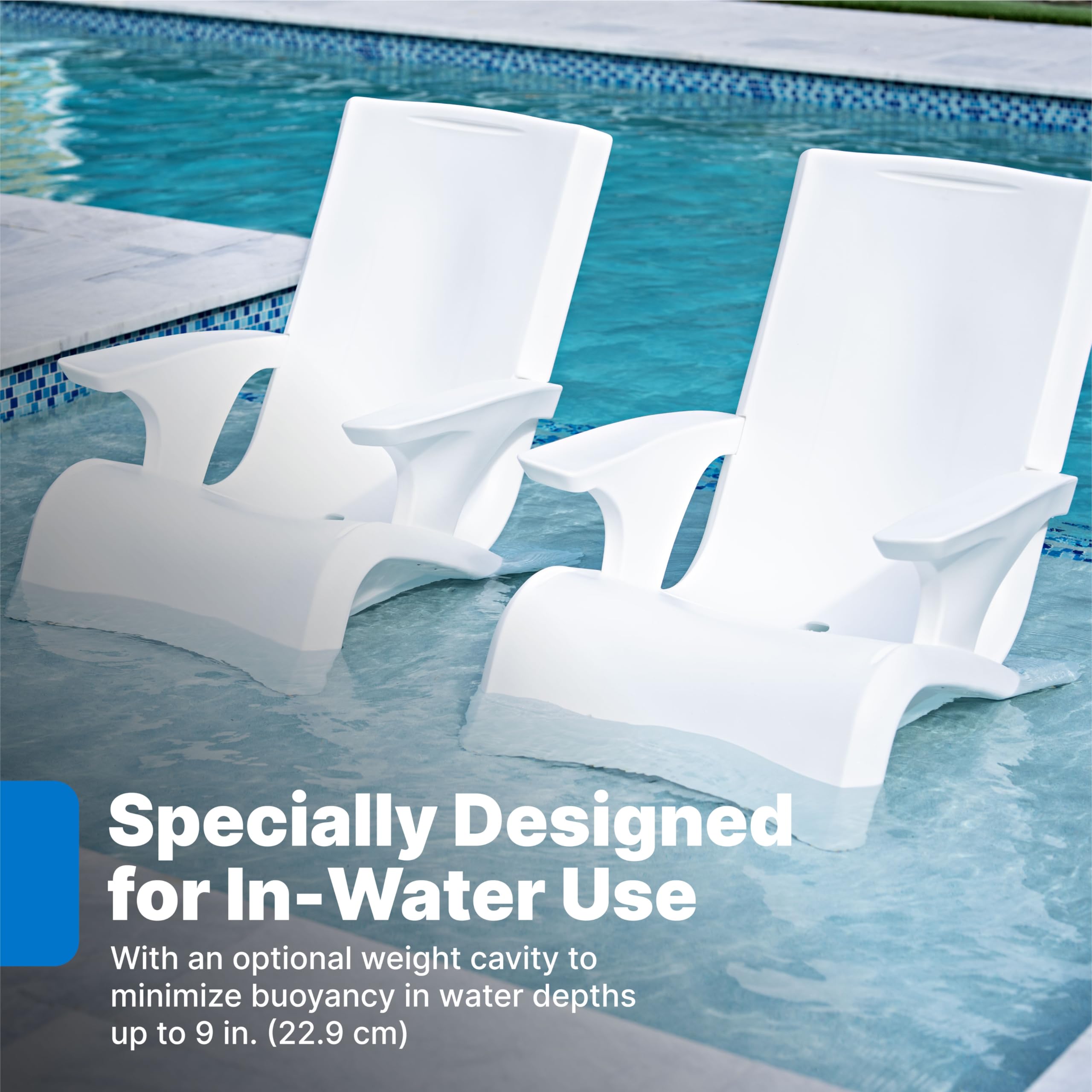 Vero Adirondack Chair Step2, Stylish Poolside Lounger, Fade-Resistant, Waterproof Patio Furniture for Sun Shelf, Use in Pools up to 9-Inches of Water, Weighted, White