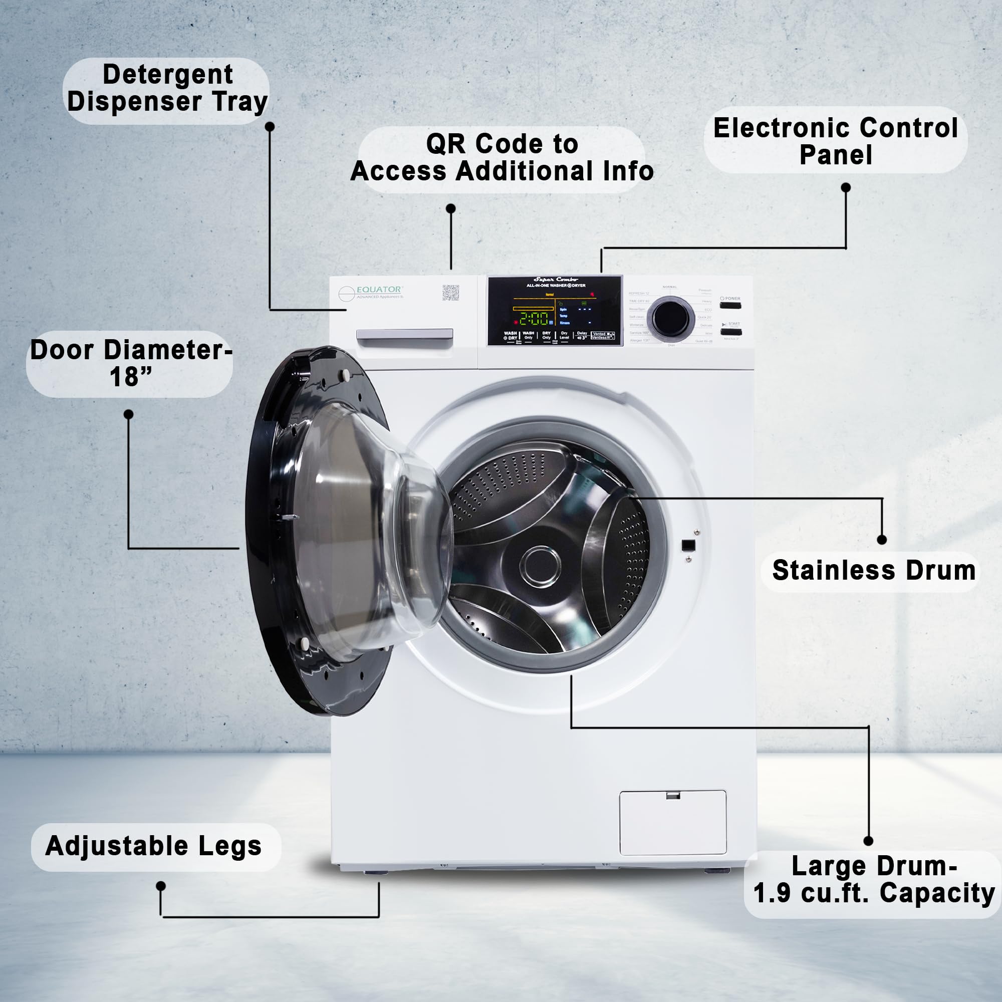 Vented/Ventless Equator Ver 3 Combo Washer Dry-1400RPM Color Coded Display White
